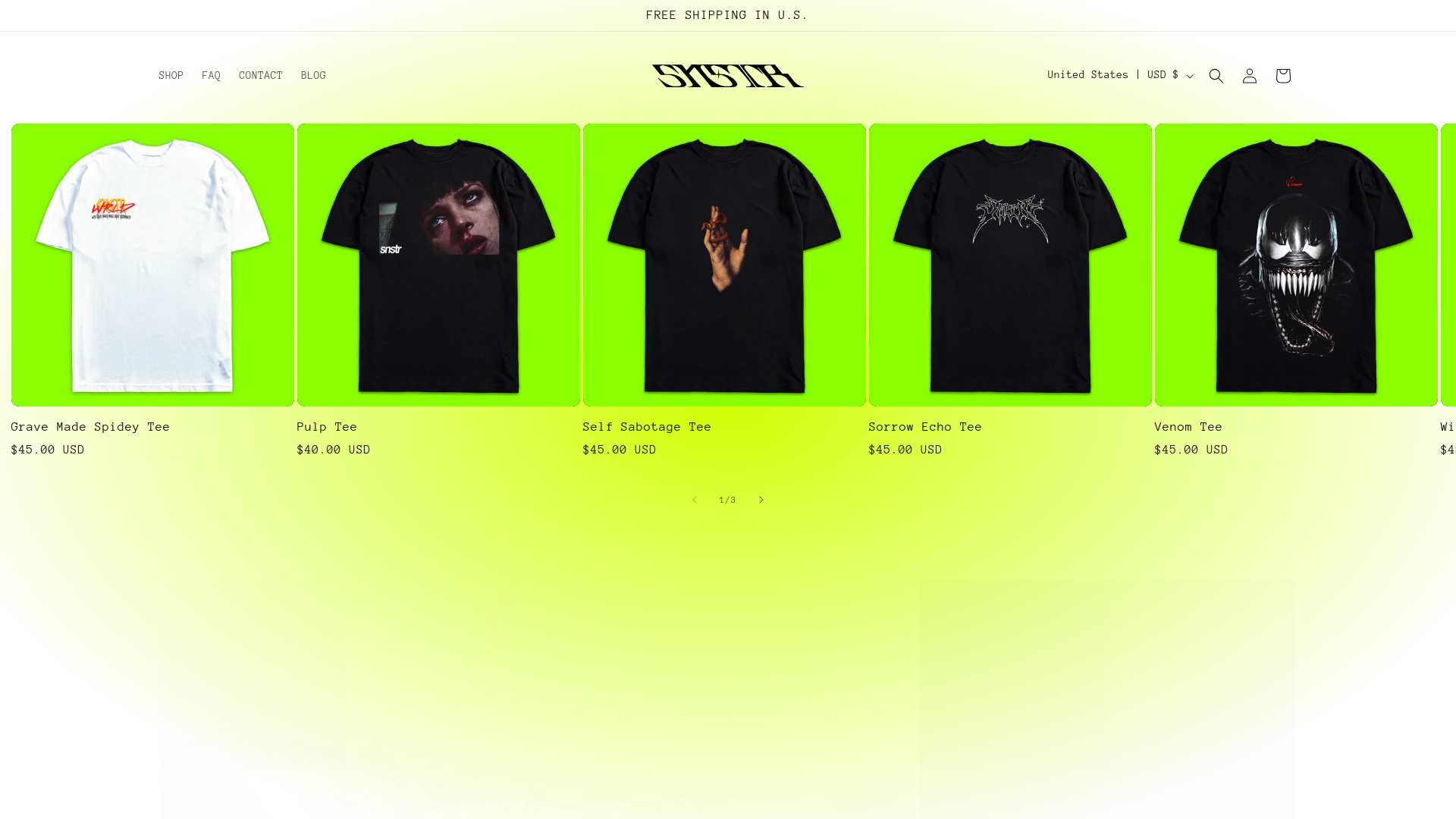 website screenshot of https://snstr.shop