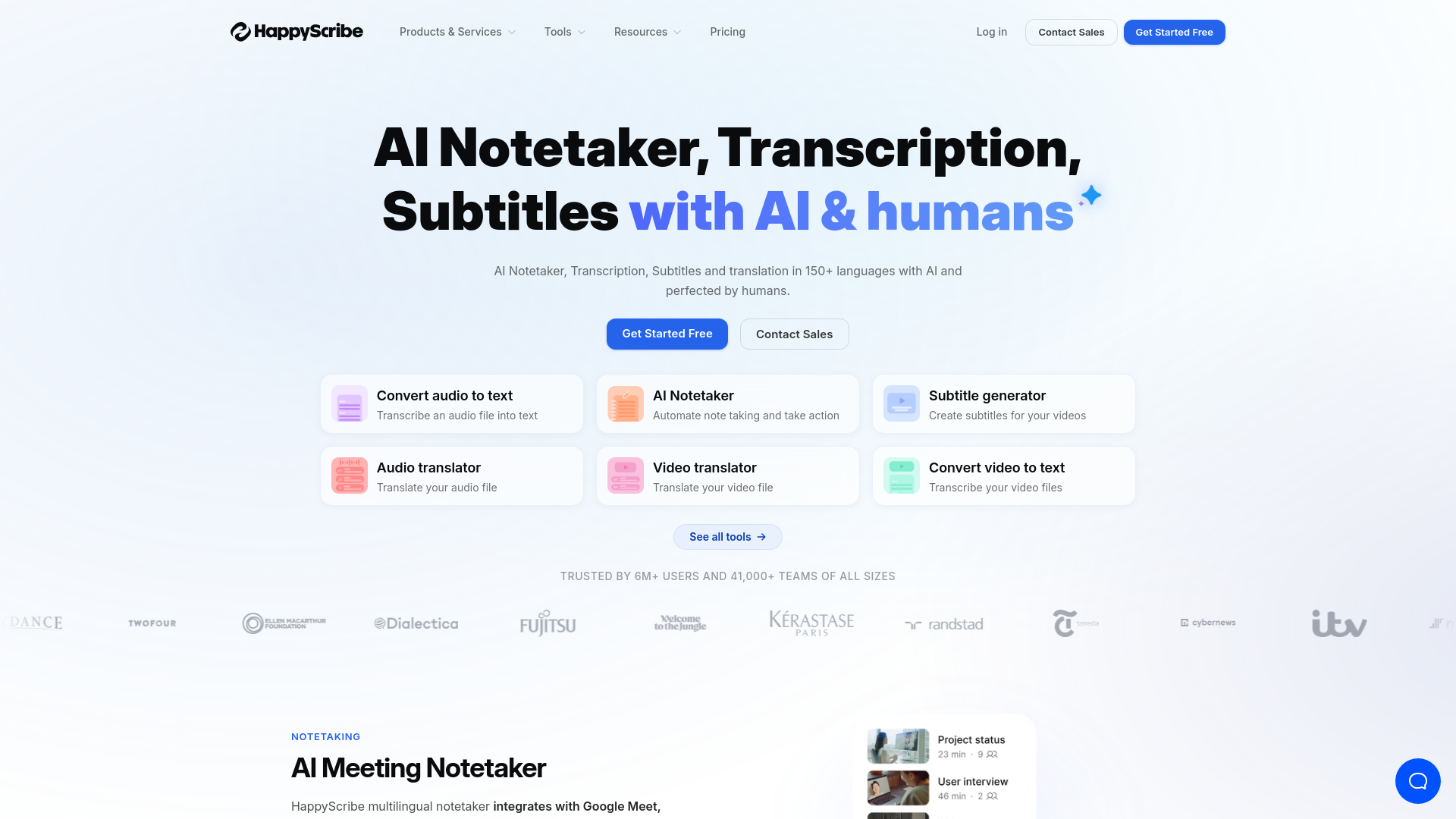 website screenshot of https://happyscribe.com