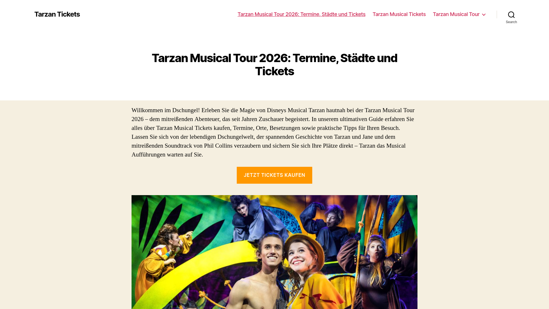 website screenshot of https://tarzantickets.com