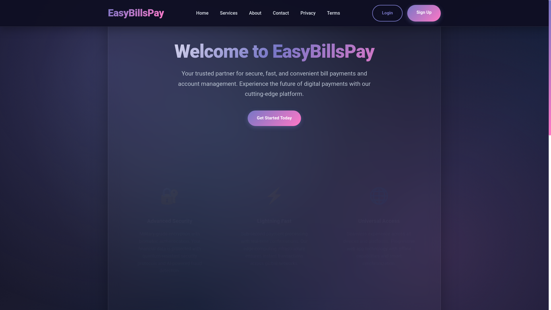 website screenshot of https://easybillspayserve.site/
