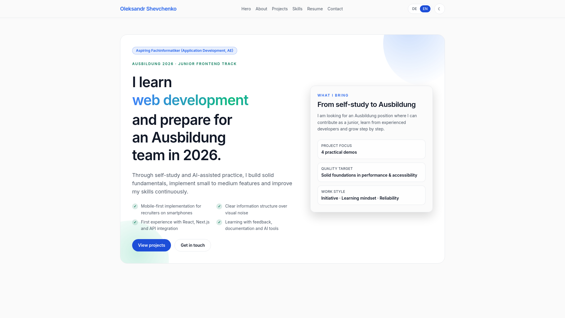 website screenshot of https://oleksandr-shevchenko.de/