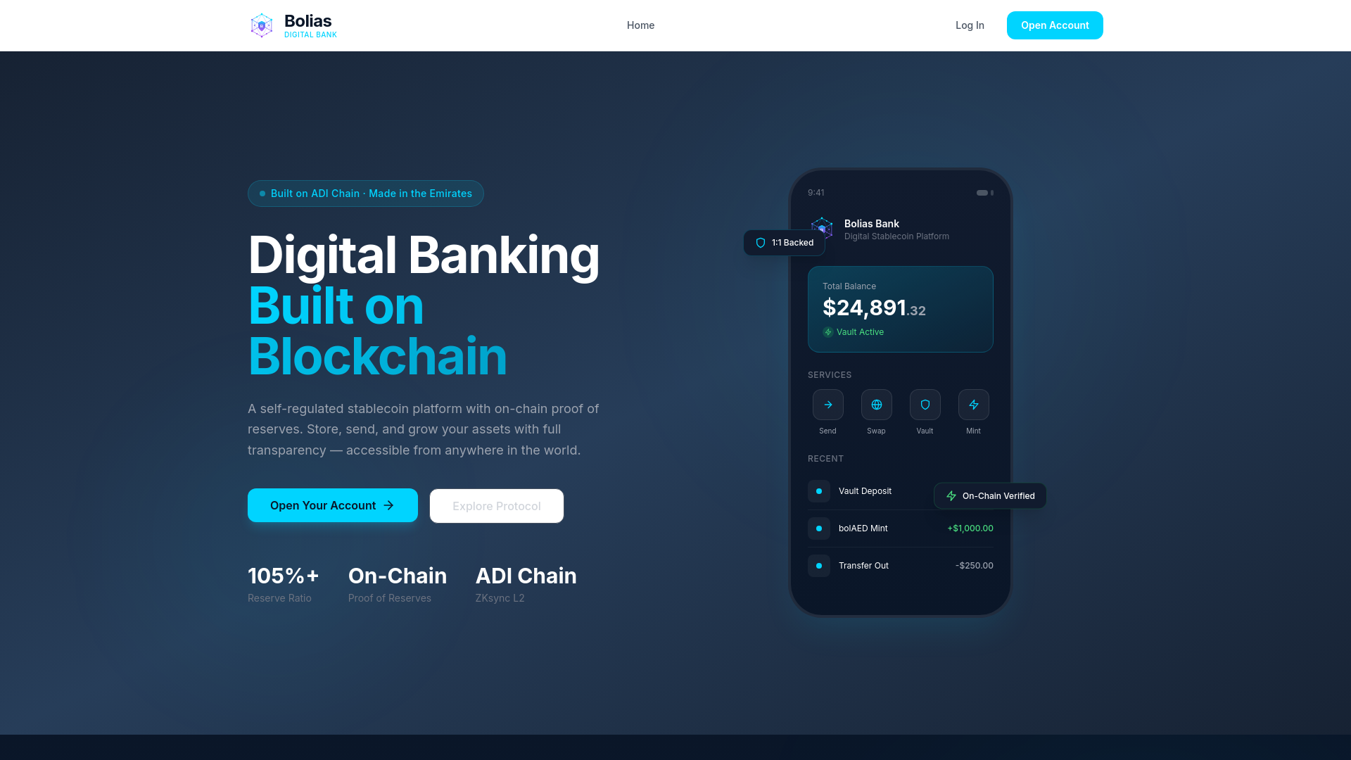 website screenshot of https://boliasbank.net/
