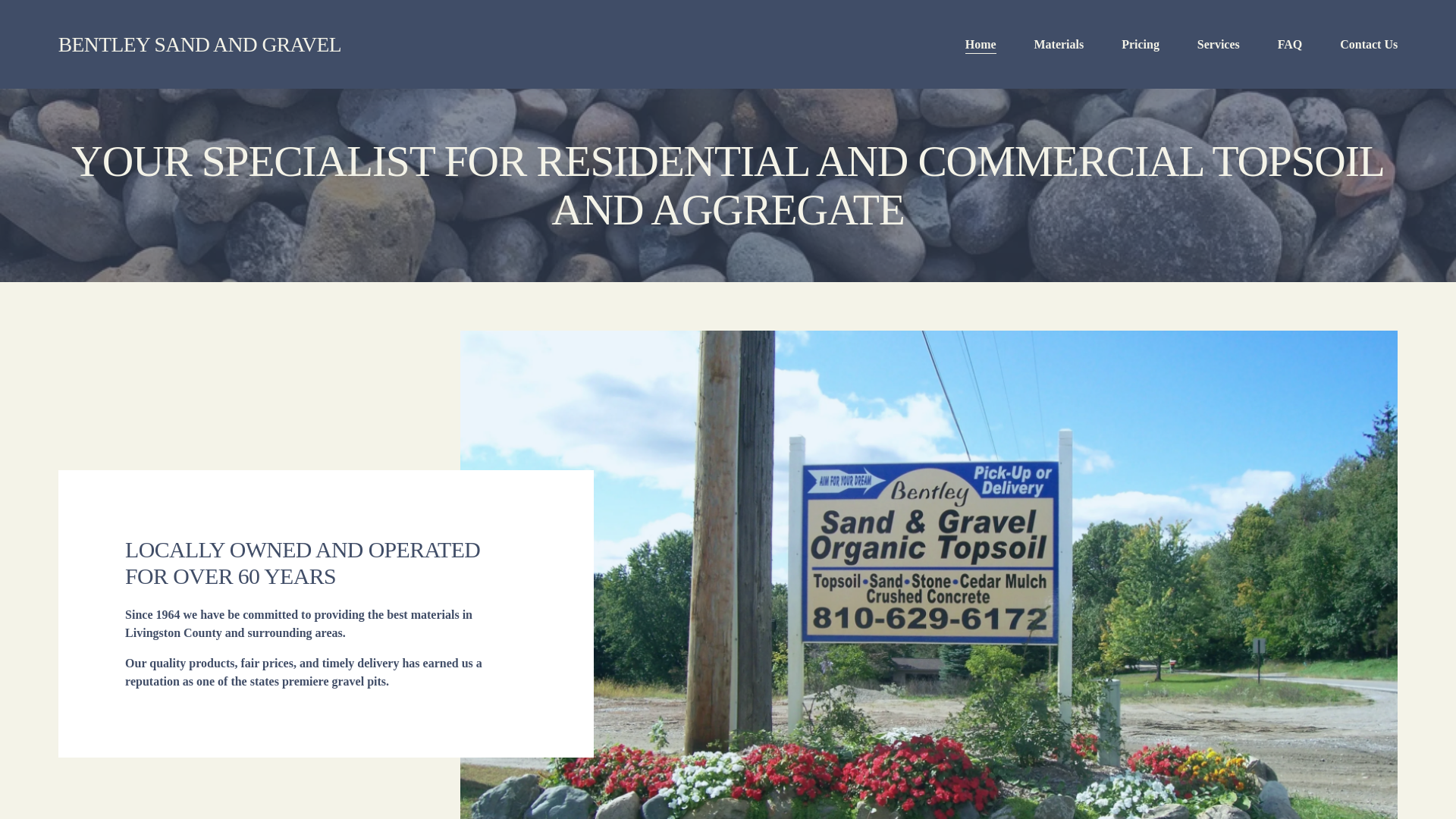 website screenshot of https://bentleysandgravel.com/