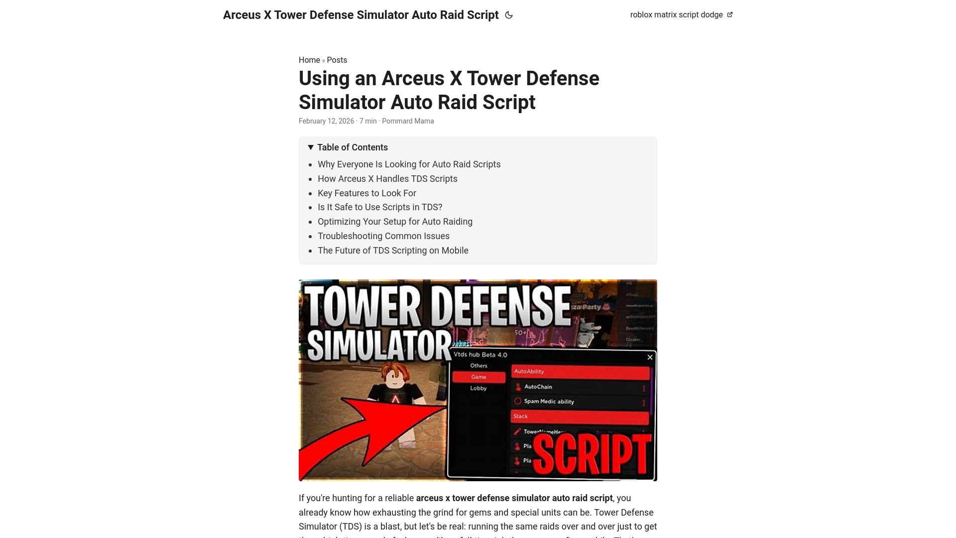 website screenshot of https://arceus-x-tower-defense-simulator-auto-raid-script.pages.dev/