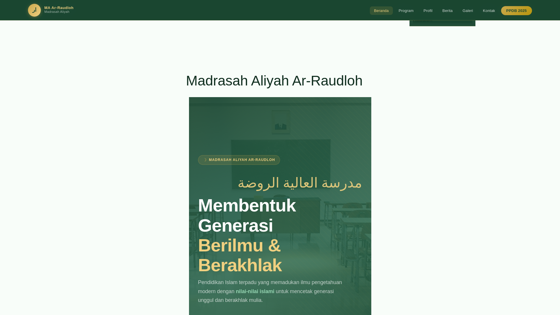 website screenshot of https://madrasahaliyahar-raudloh.sch.id/