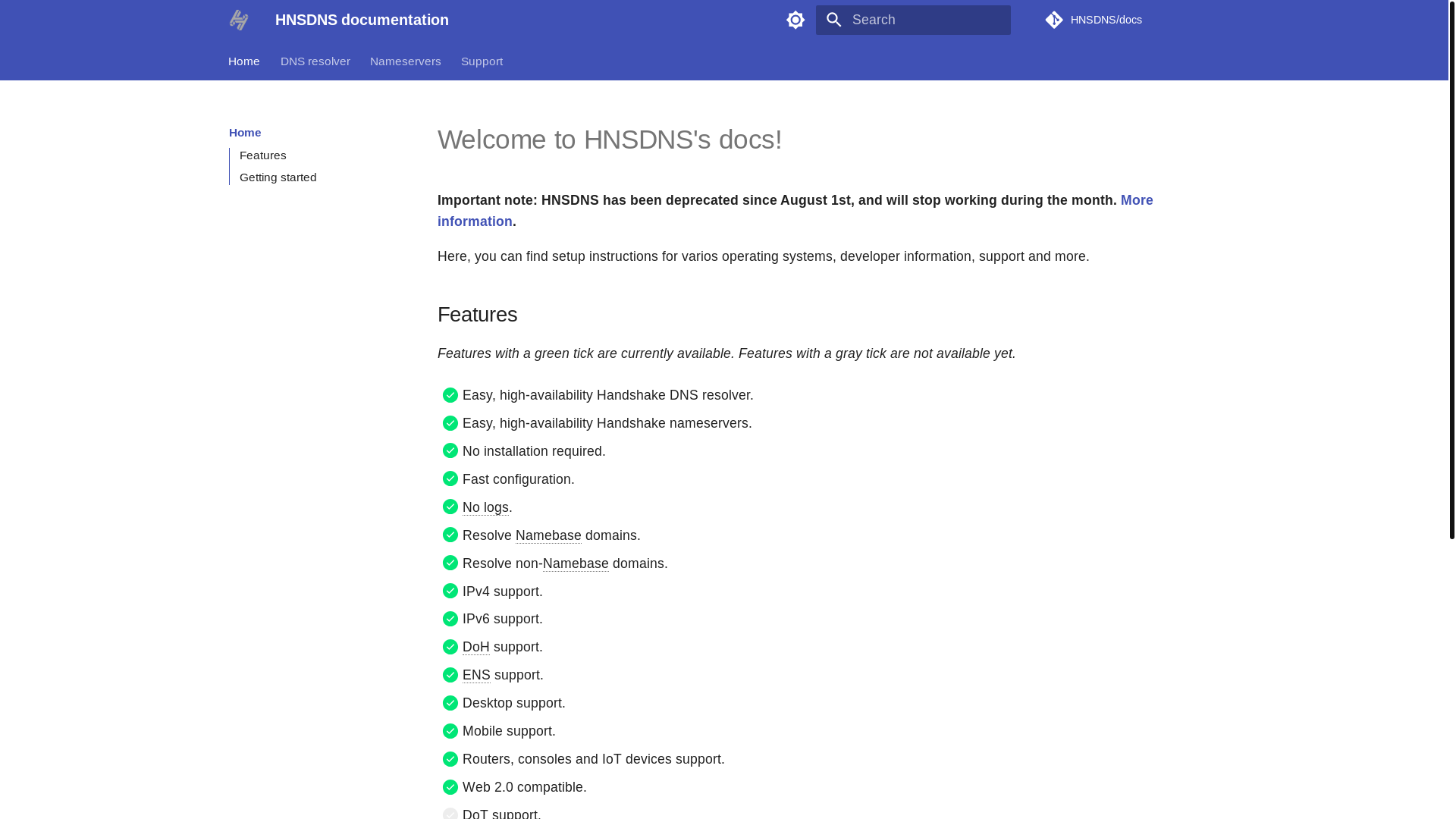 website screenshot of https://hnsdns-docs.pages.dev/