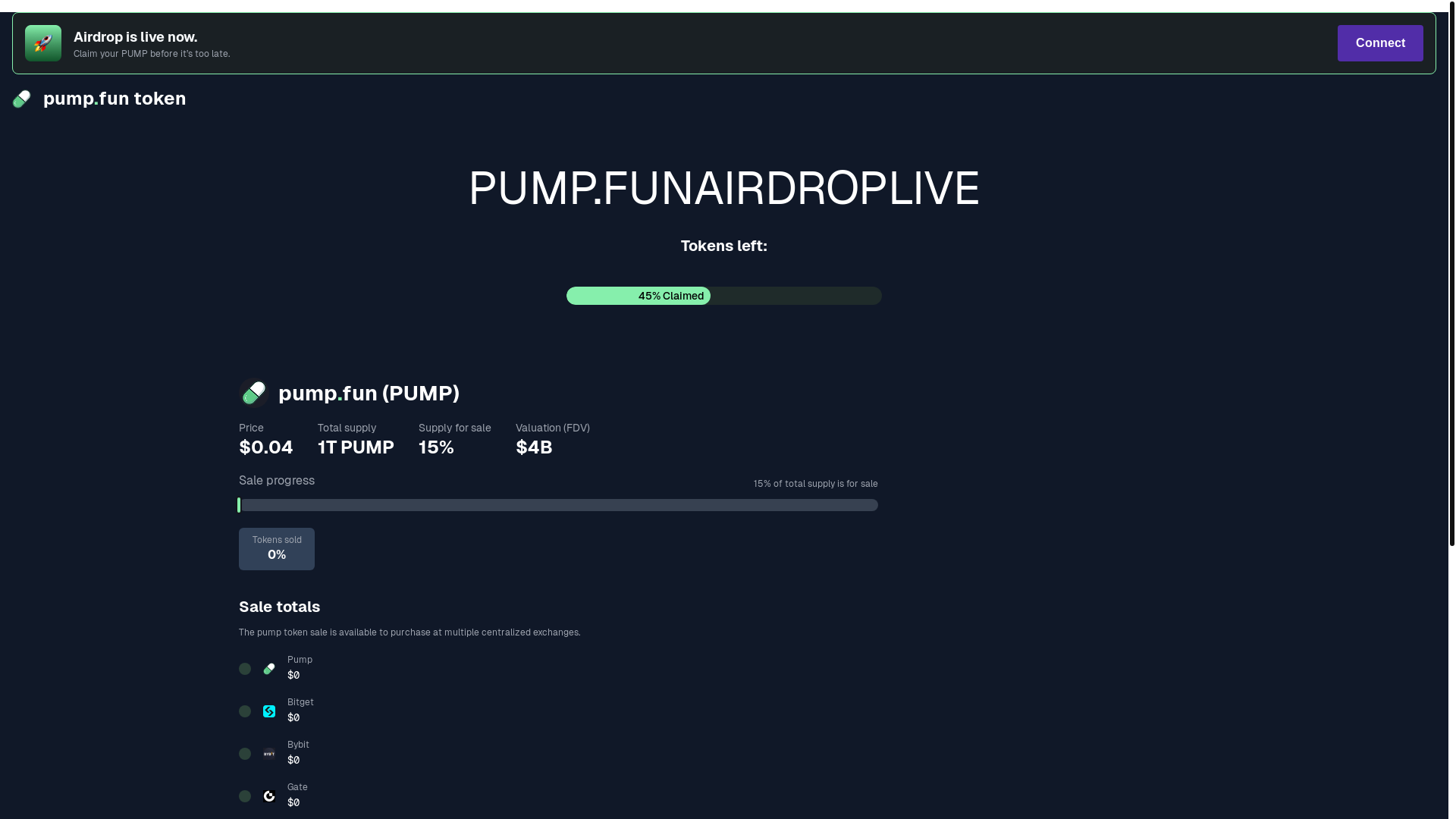 website screenshot of https://pumptokendrop.pages.dev/