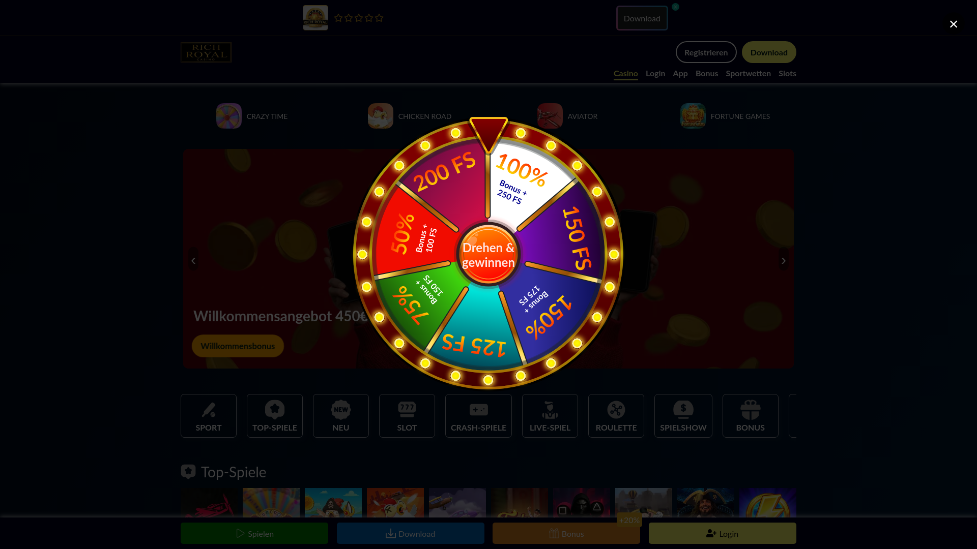 website screenshot of https://richroyalcasino.bet/