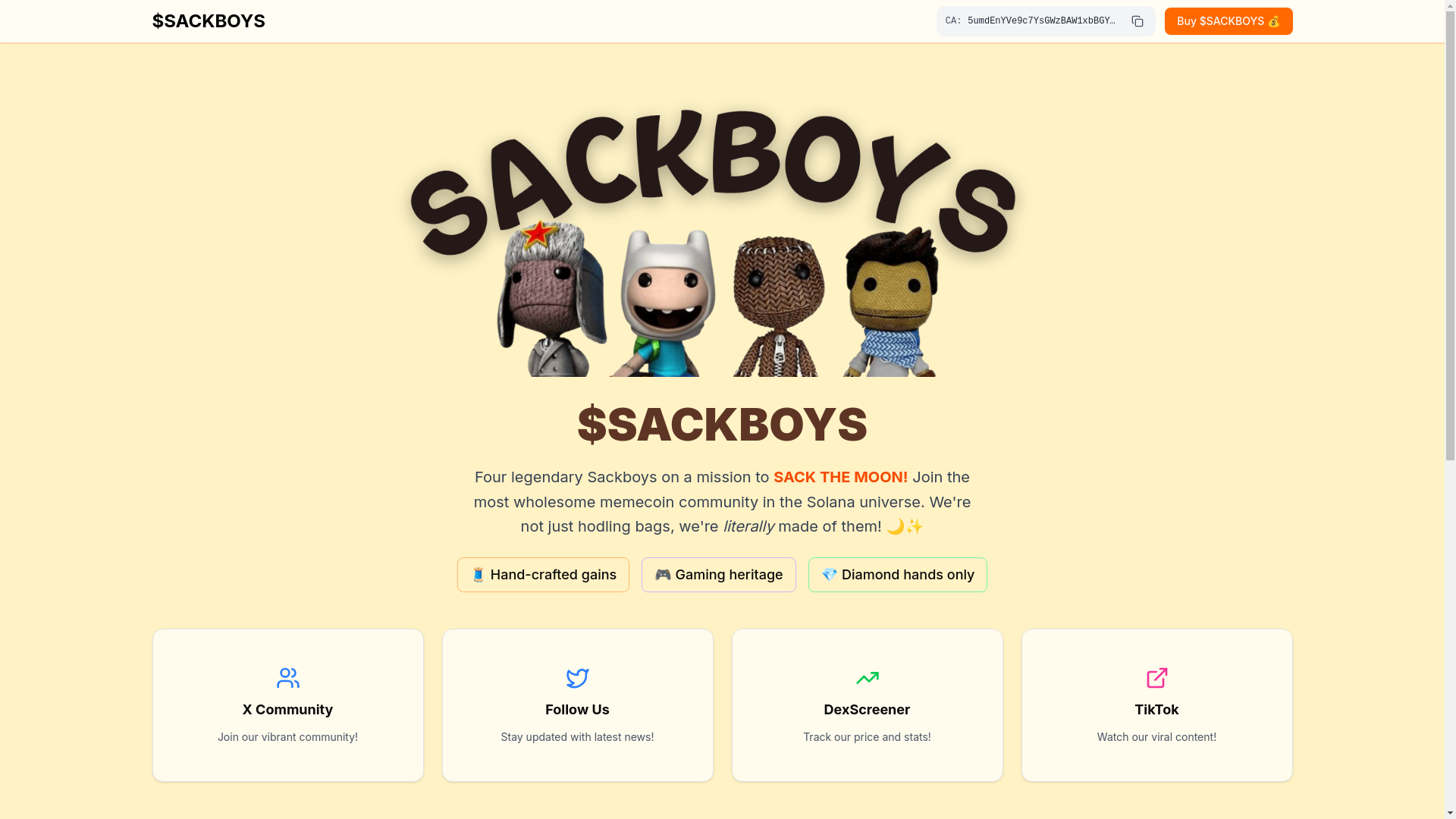 website screenshot of https://sackboys.xyz/