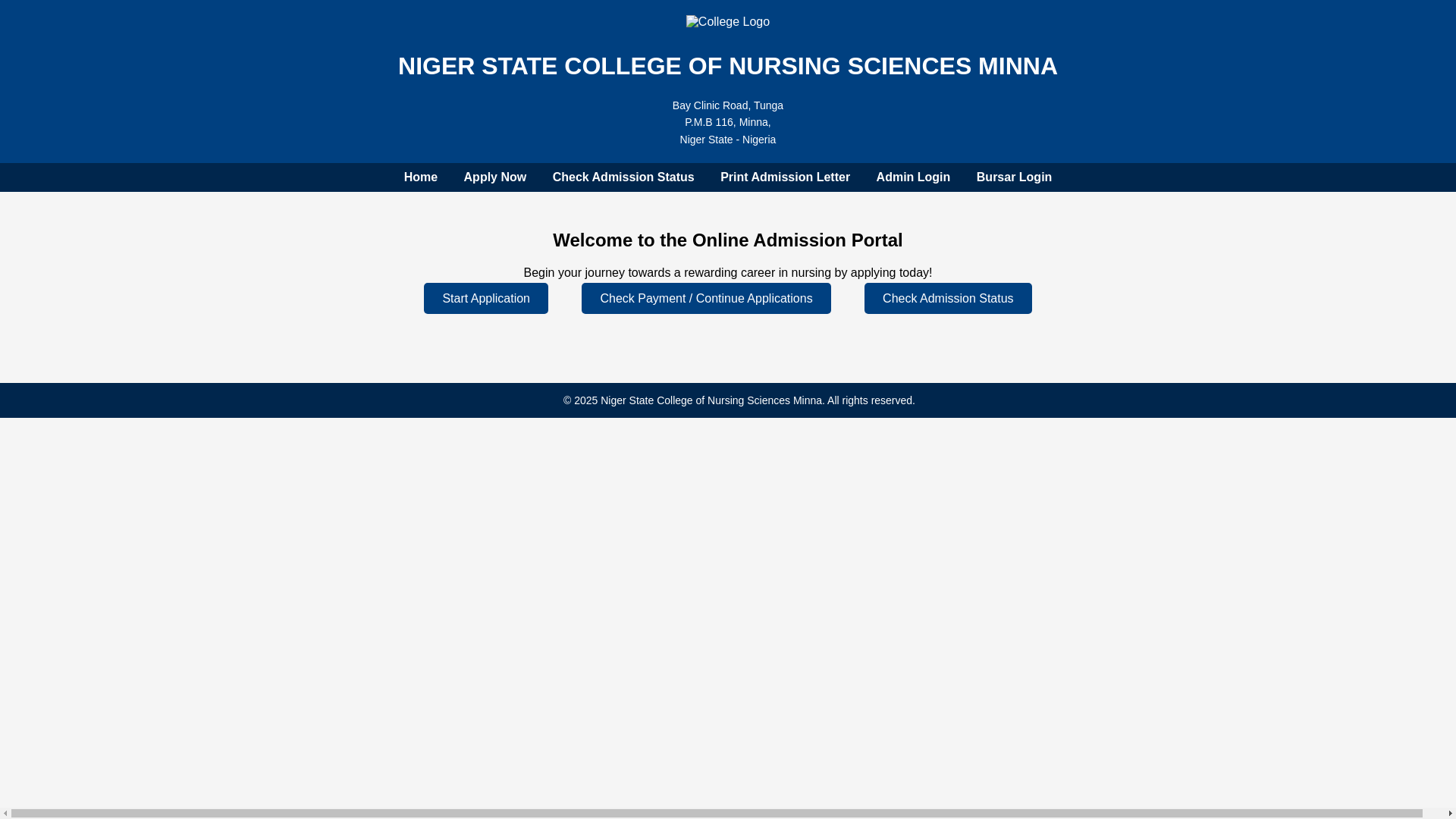 website screenshot of https://applynigerconursingsciences.com.ng/