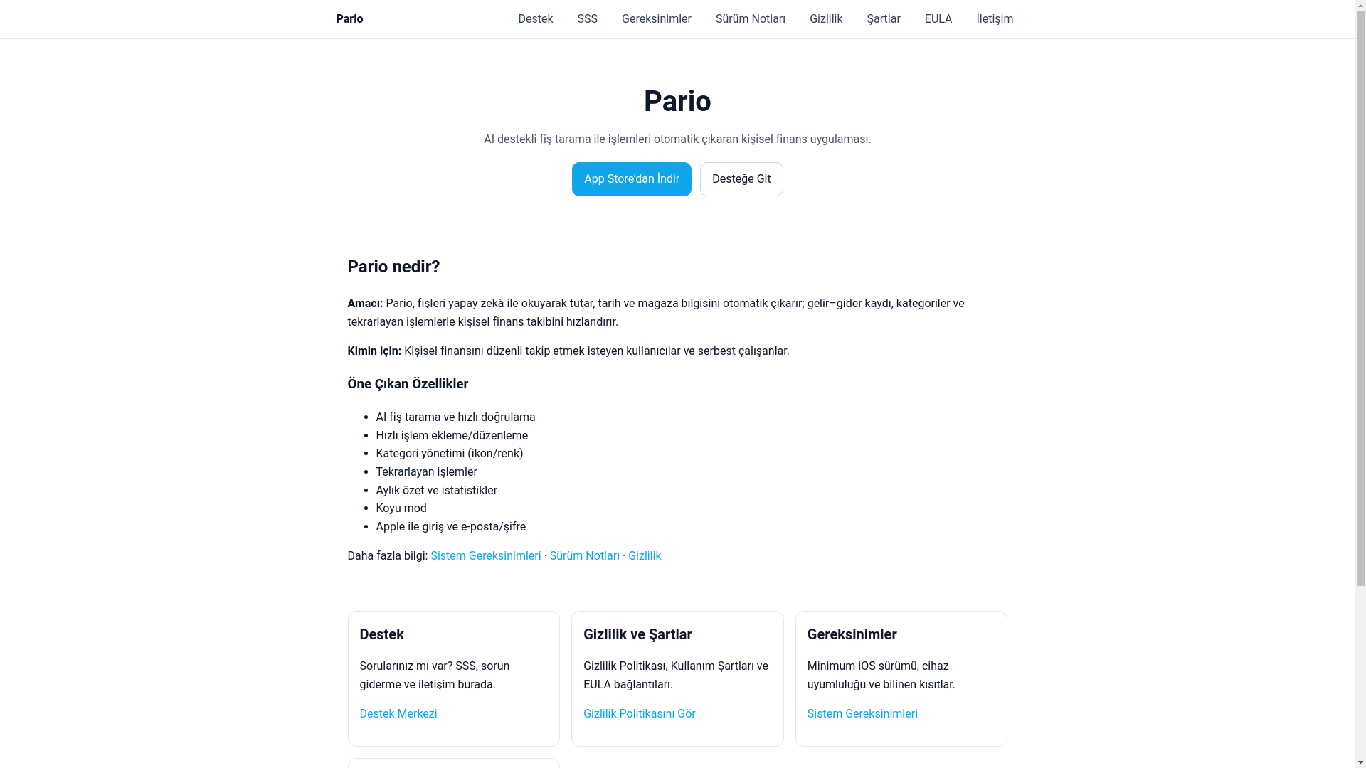website screenshot of https://getpario.app/
