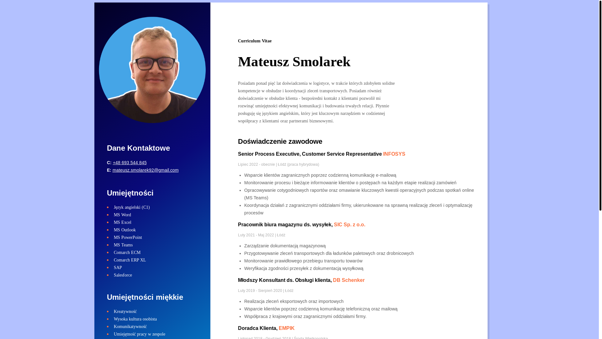 website screenshot of https://msmolarek-resume.pages.dev/