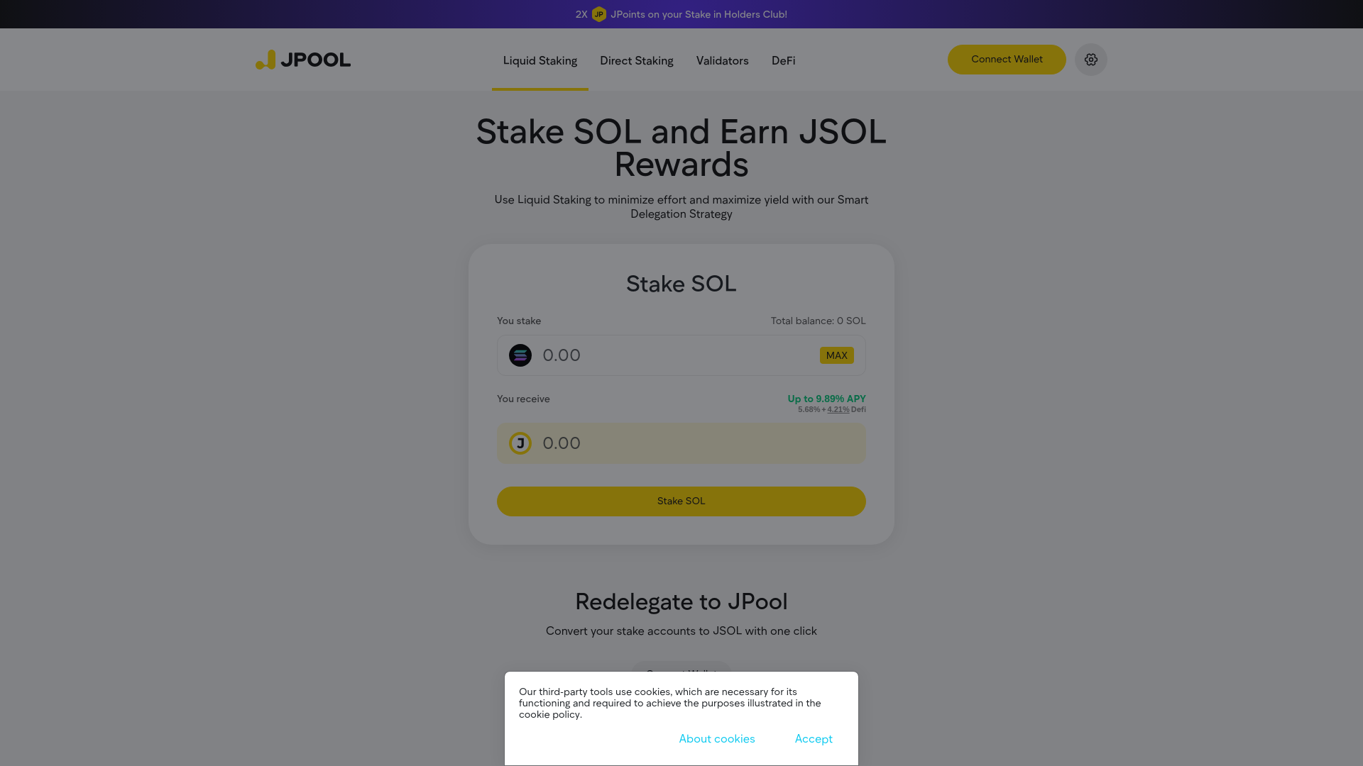 website screenshot of https://app.jpool.finance