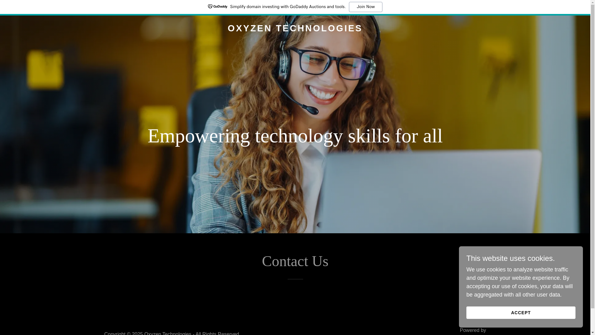 website screenshot of https://oxyzentechnologies.com/