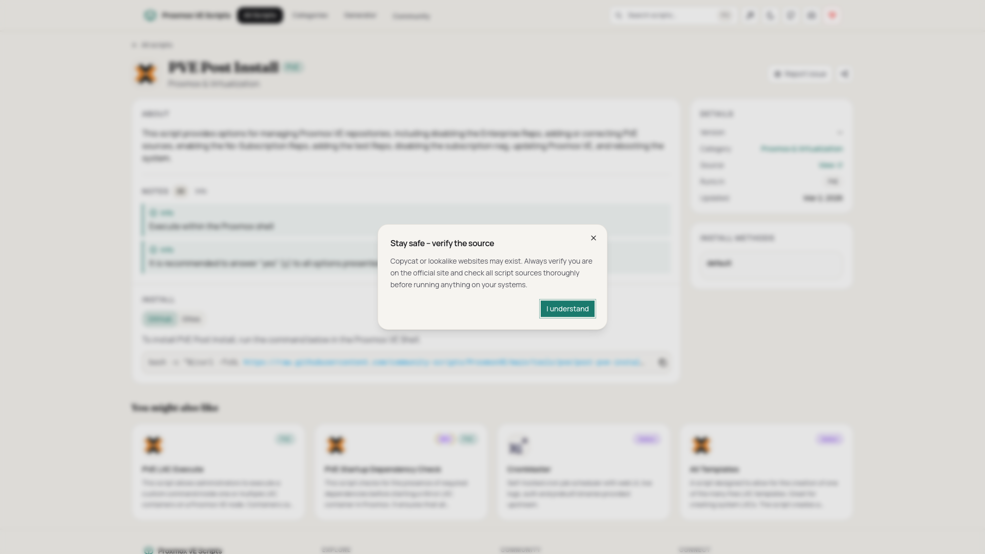 website screenshot of https://community-scripts.org/scripts/post-pve-install