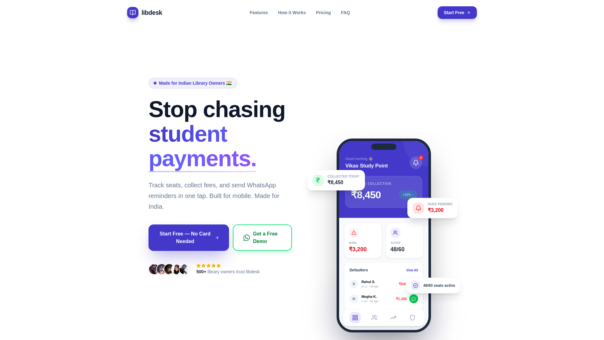 website screenshot of https://libdesk.in