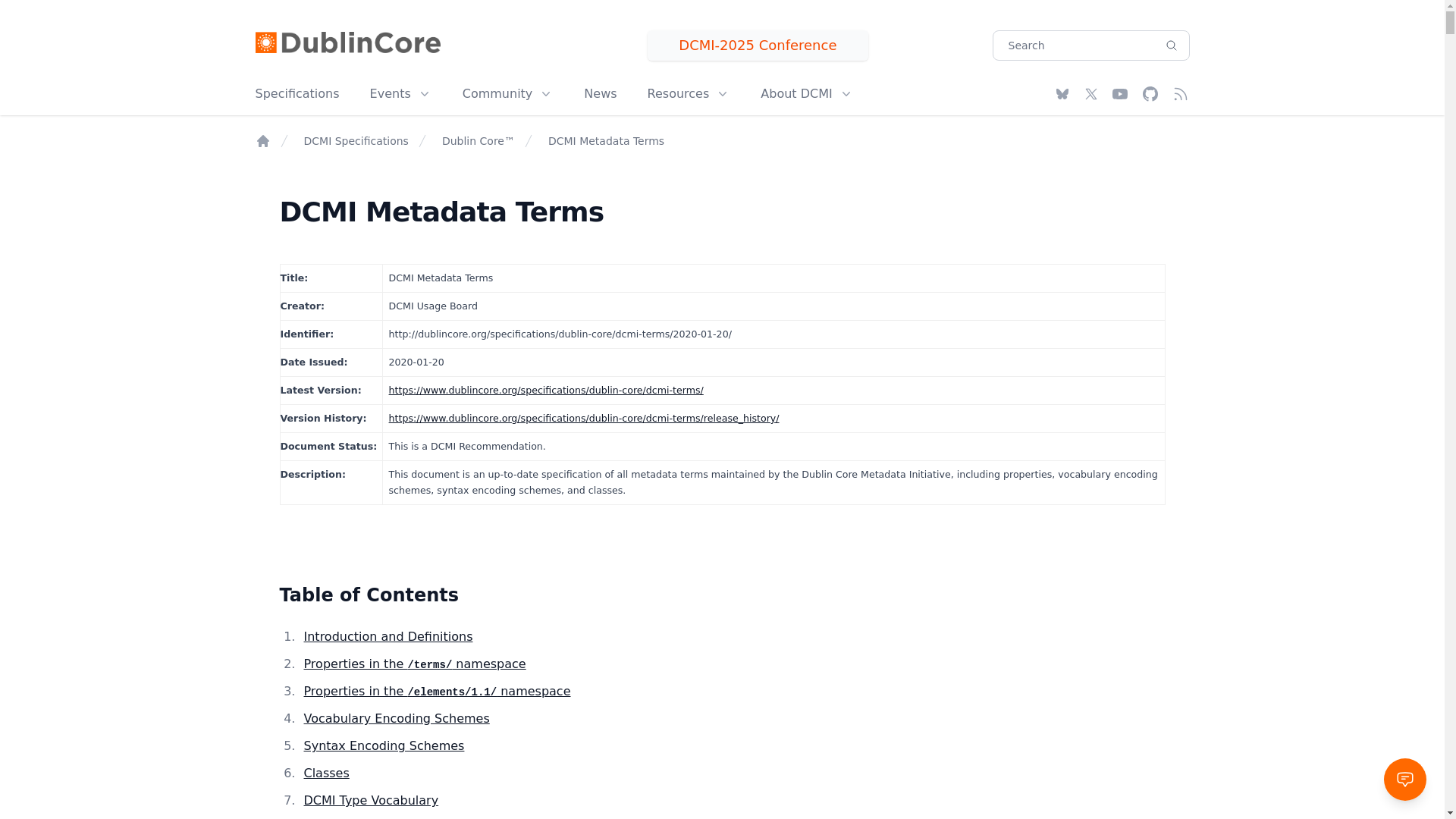 website screenshot of http://purl.org/dc/elements/1.1/