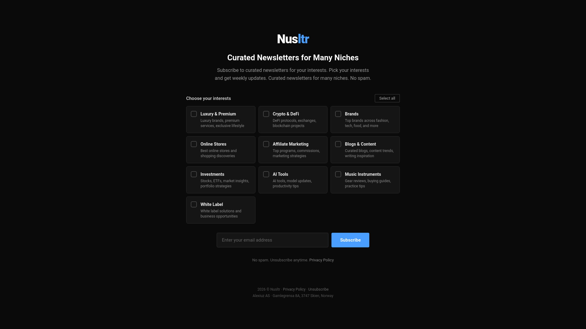 website screenshot of https://nusltr.com/