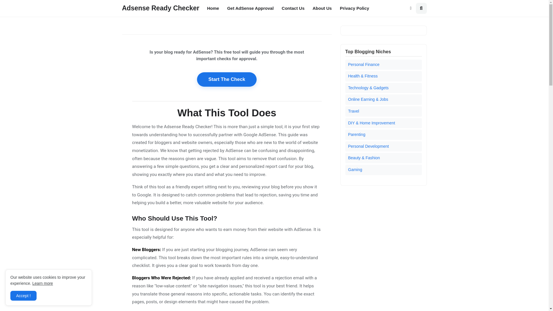 website screenshot of https://adsensereadychecker.online/