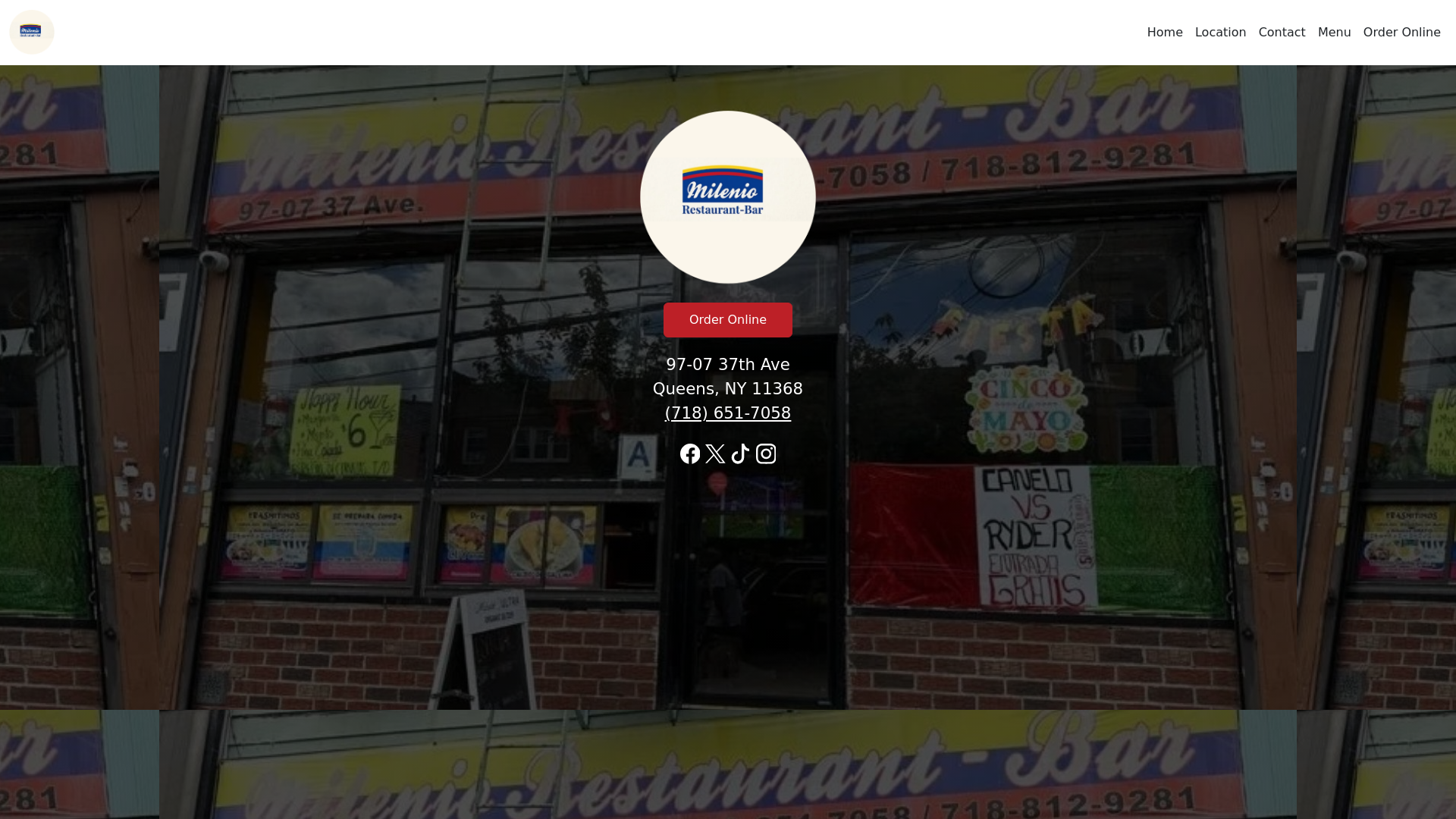 website screenshot of https://mileniorestaurantbarny.com
