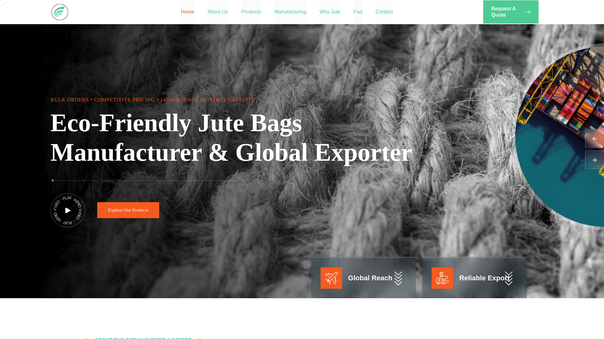 website screenshot of https://oceanexport.in/