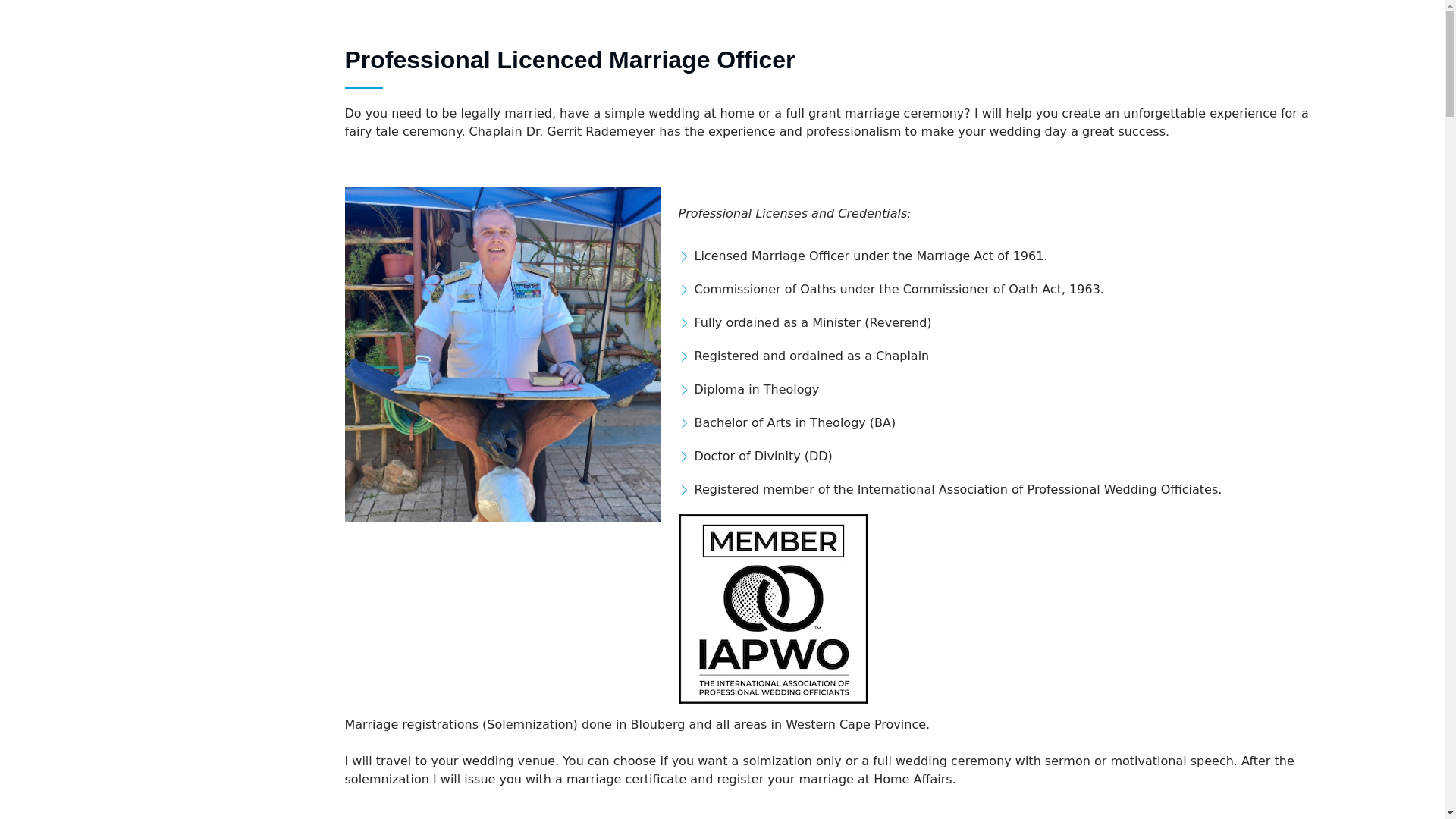 website screenshot of https://marriageofficerinblouberg.co.za/
