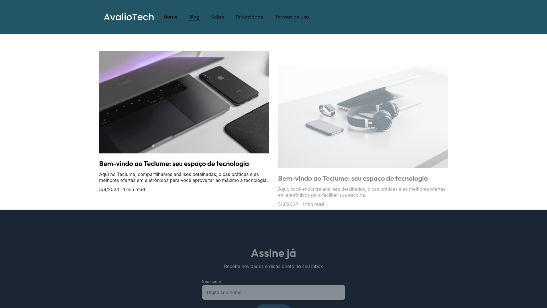 website screenshot of https://avaliotech.com.br/