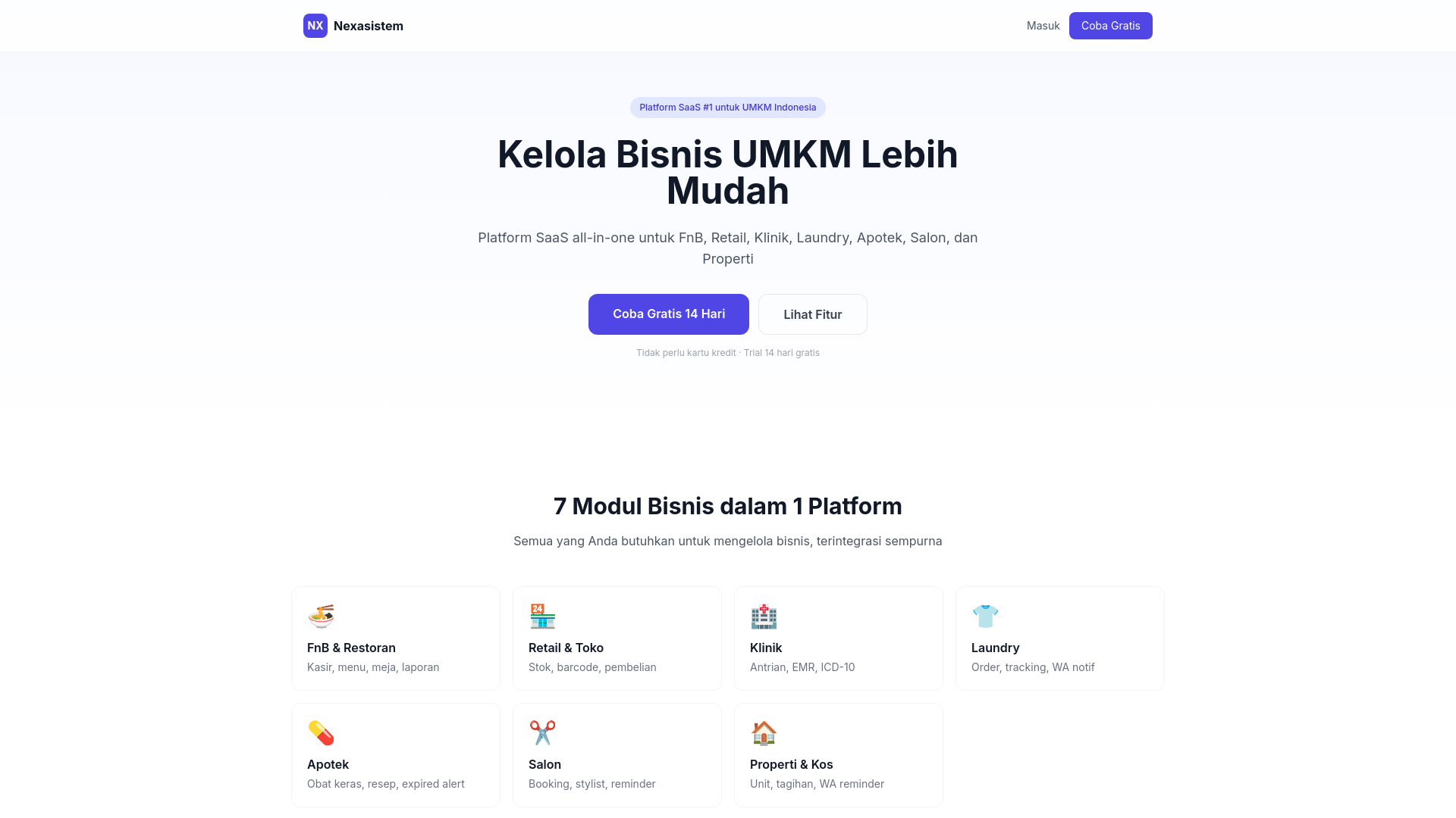 website screenshot of https://nexasistem-web-5o0.pages.dev/