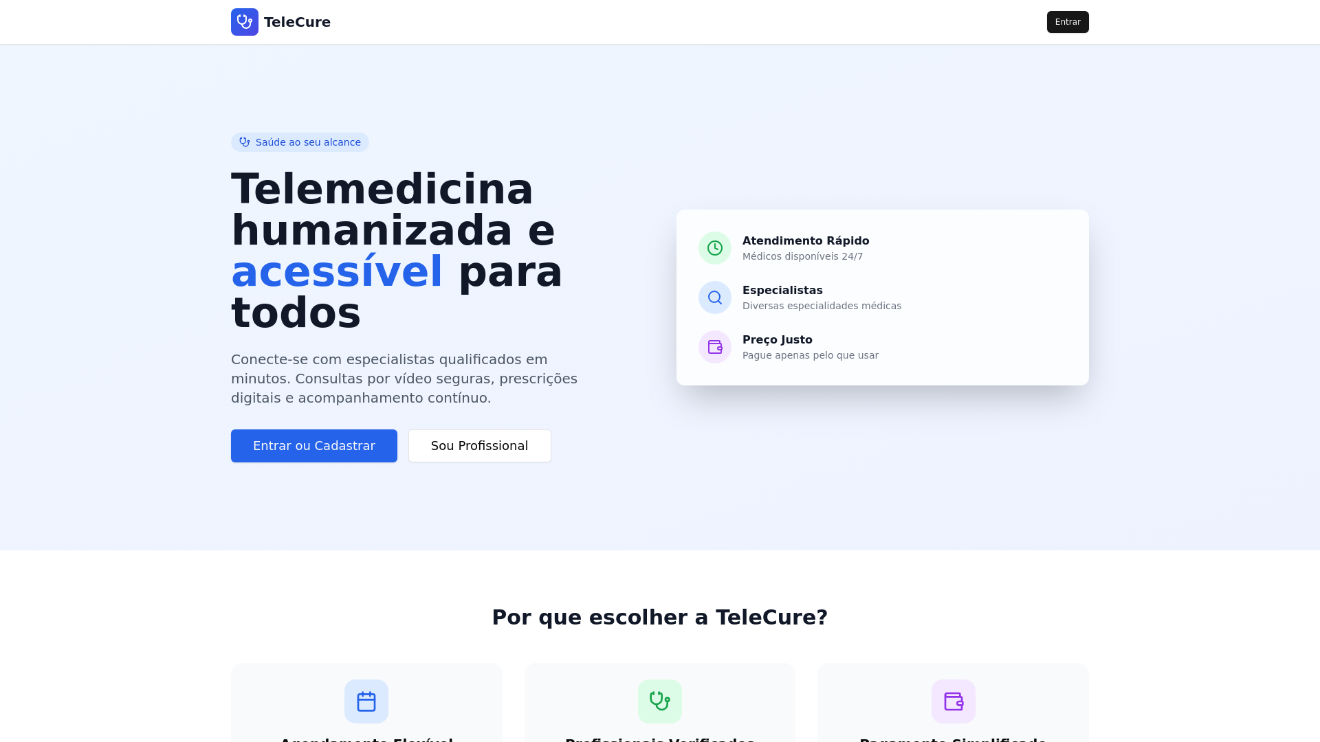 website screenshot of https://telecure.com.br