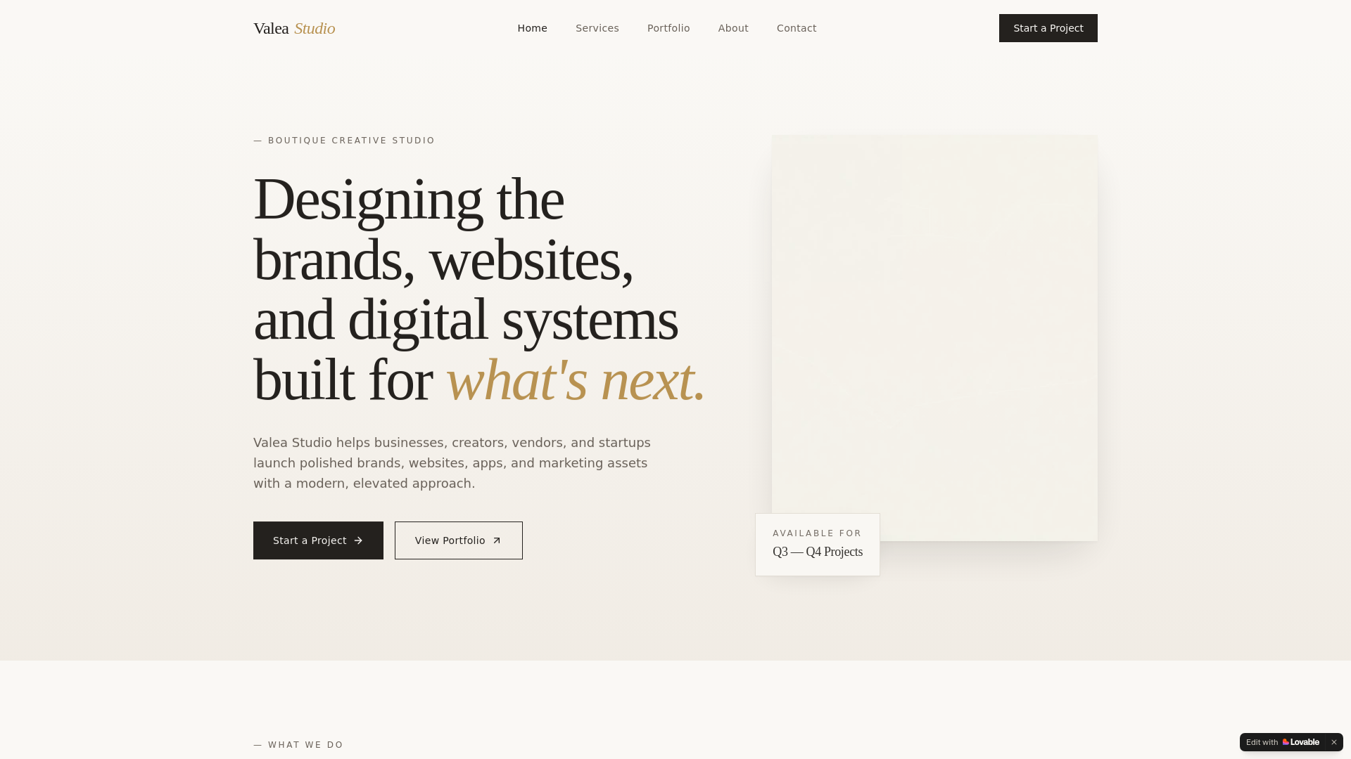 website screenshot of https://valeastudiotestsite2.com/