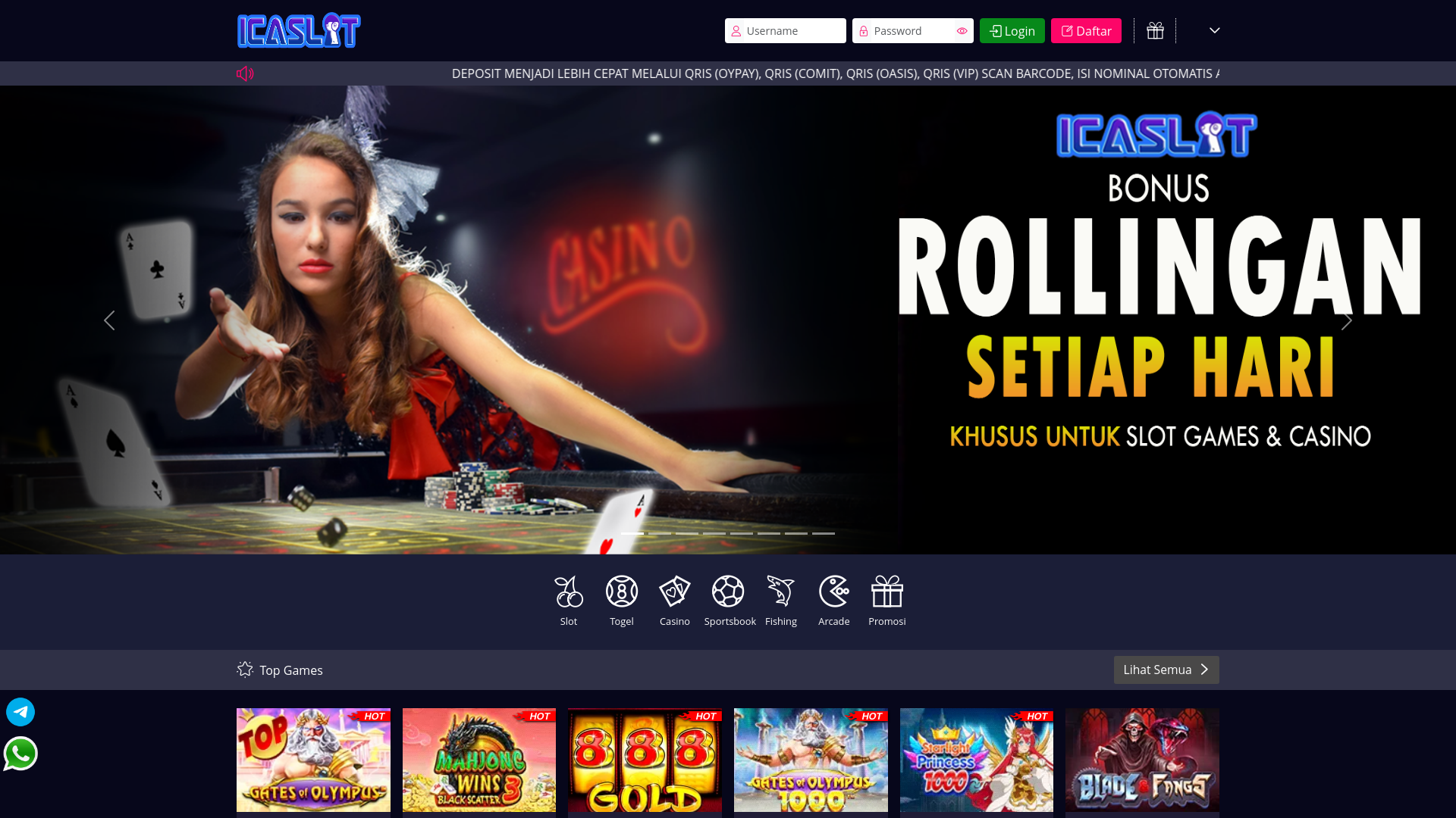 website screenshot of https://icaslotapk.com/