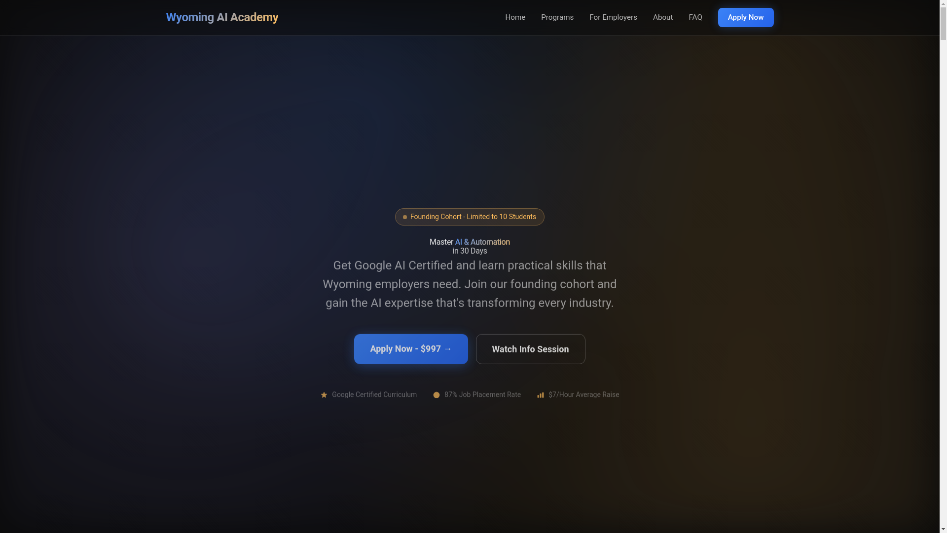 website screenshot of https://wyoming-ai-academy.pages.dev/