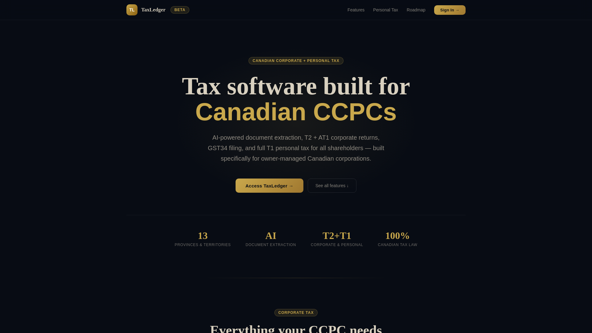 website screenshot of https://taxledger.ca/