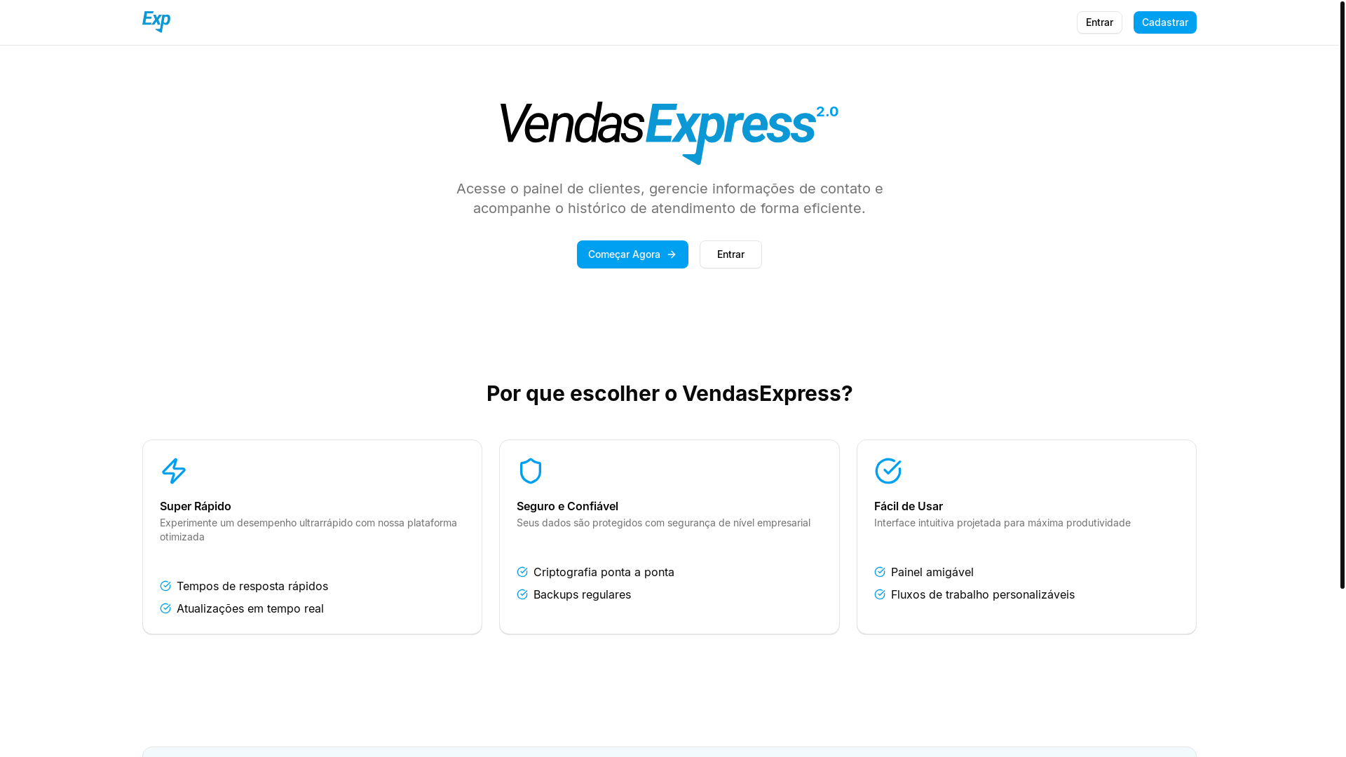 website screenshot of https://vendasexpressplus.com.br/