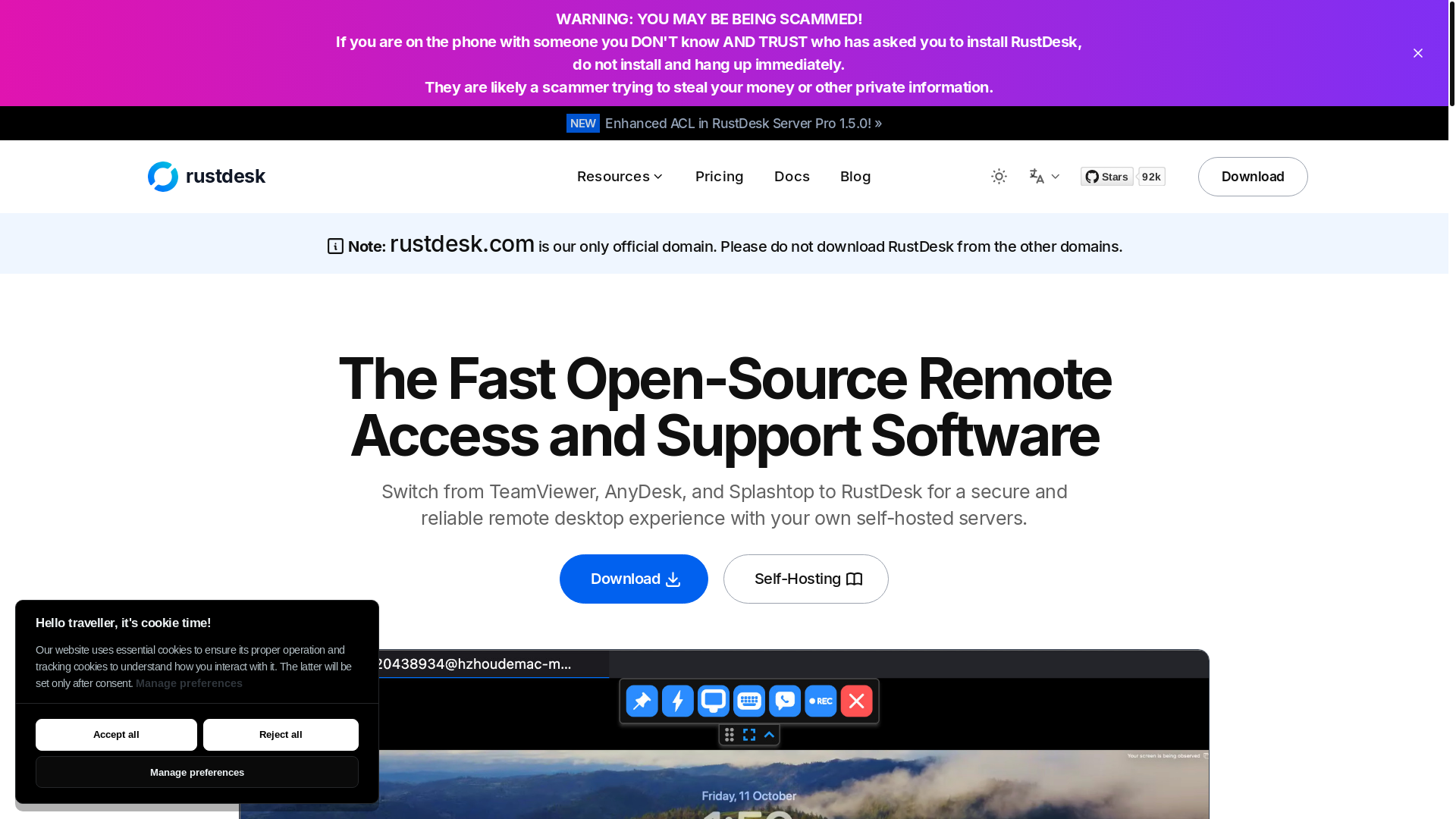 website screenshot of https://rustdesk.com