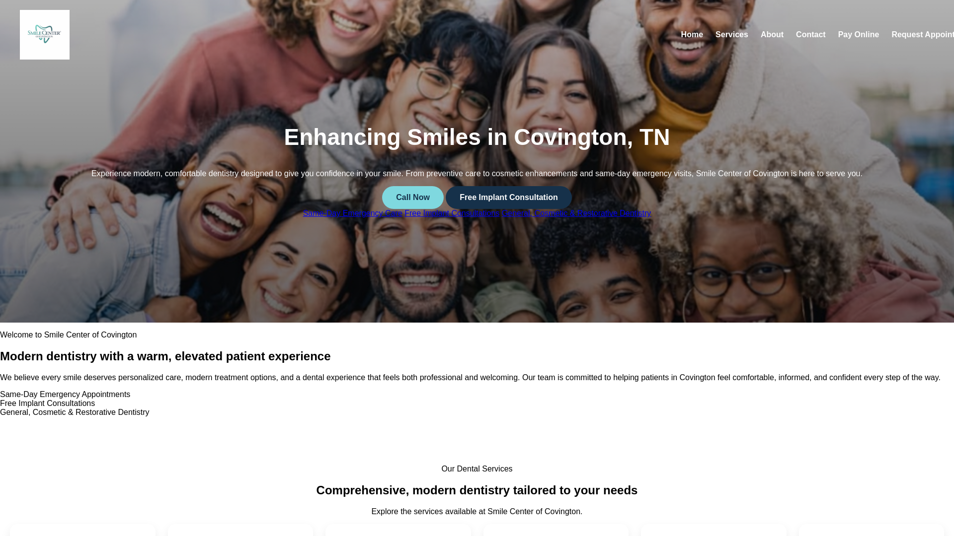 website screenshot of https://smilecenterofcovington.com