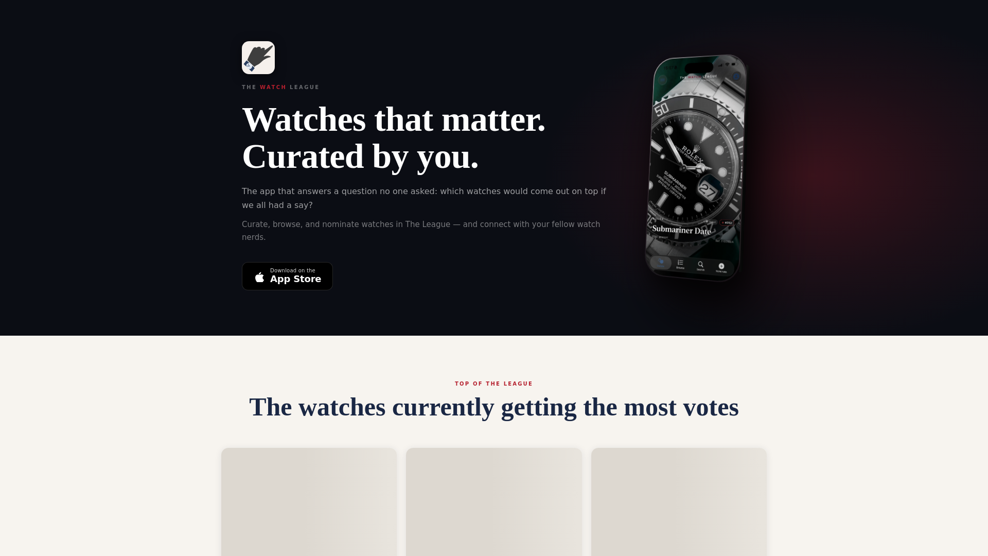 website screenshot of https://thewatchleague.app/