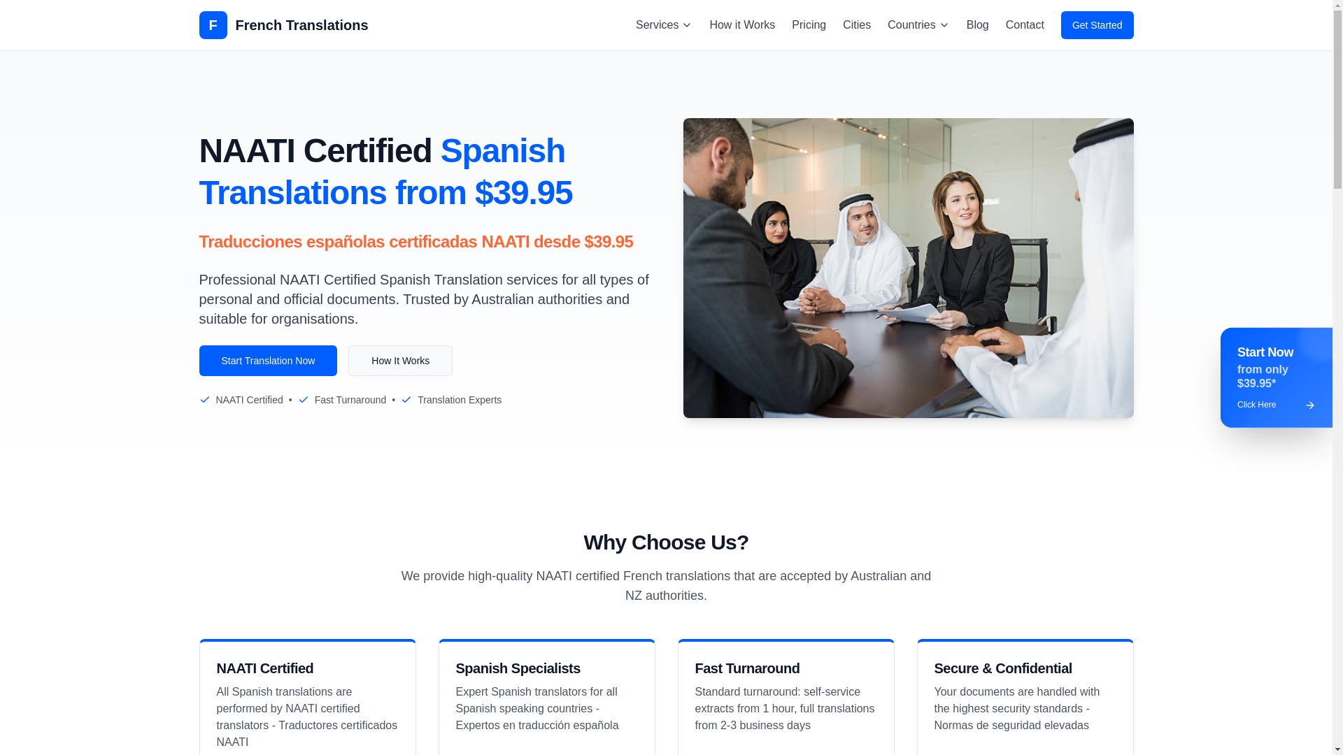 website screenshot of https://spanishtranslations.au/