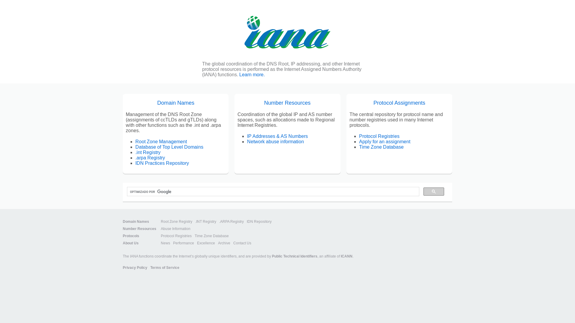 website screenshot of https://iana.org