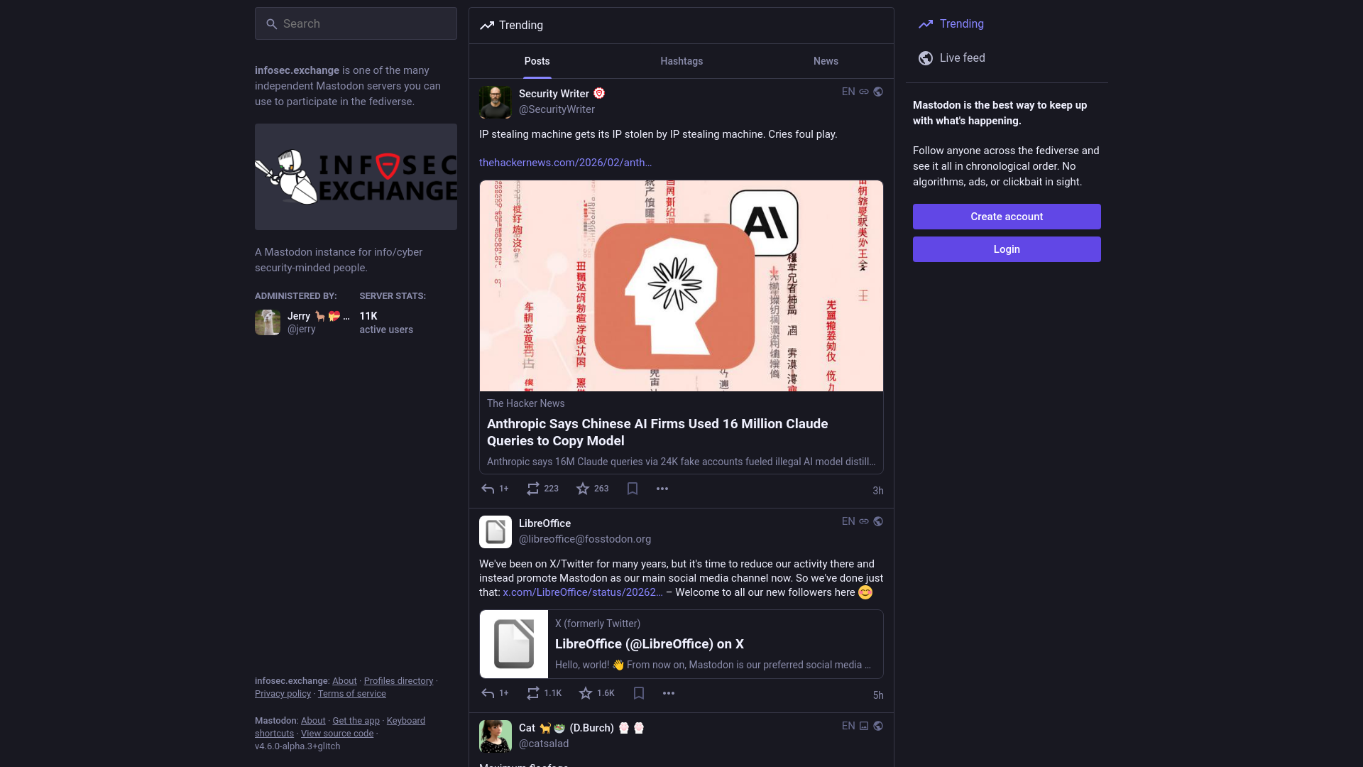 website screenshot of https://infosec.exchange/