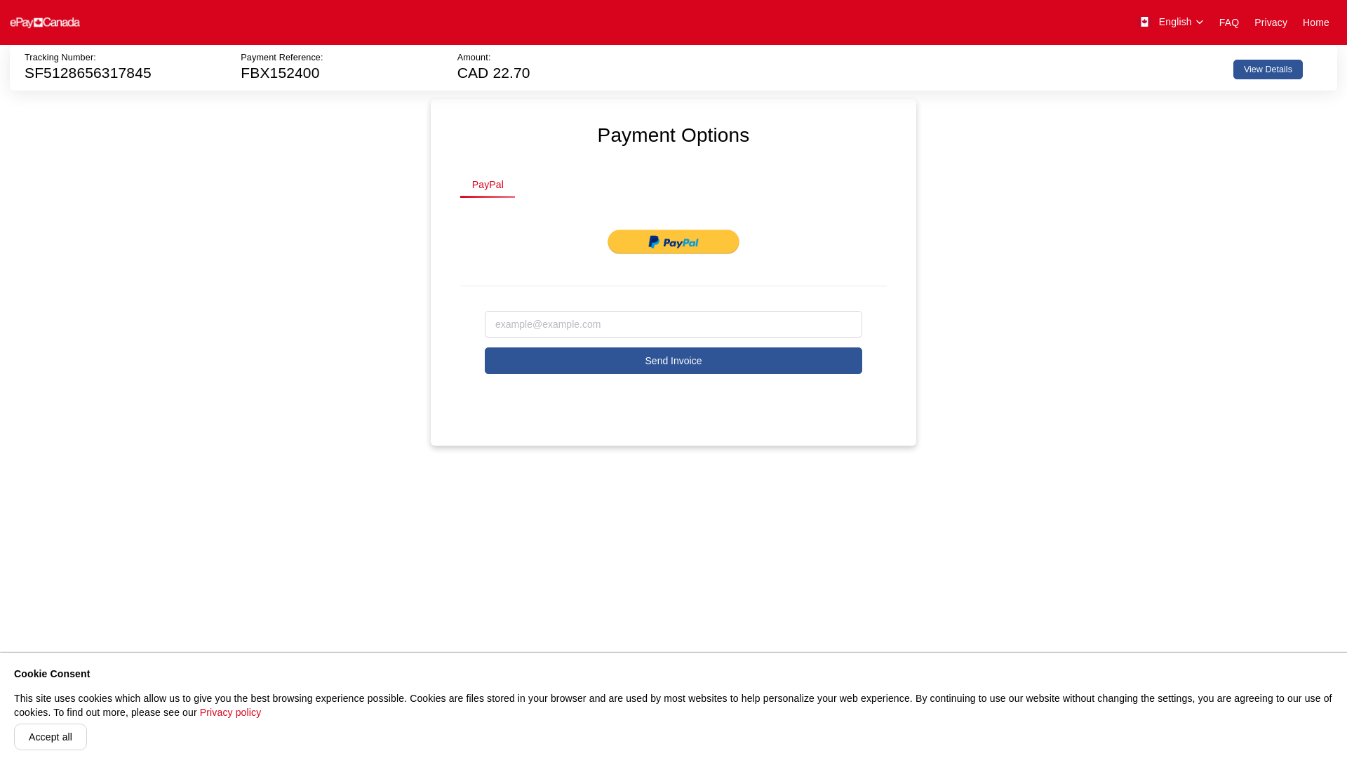 website screenshot of https://ca.customs-epay.com/pD?st=MTNlN2EzN2YwZjczZjM4MTYzZDZkNjllNTE5MzUyYmU=