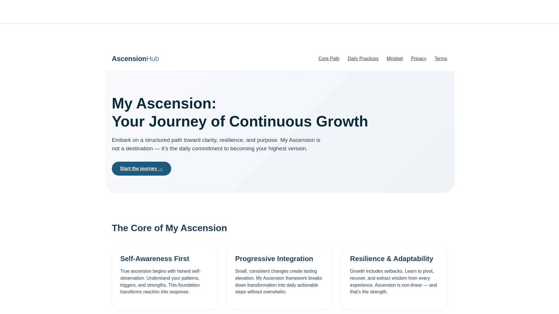 website screenshot of https://myascensionhub.com/