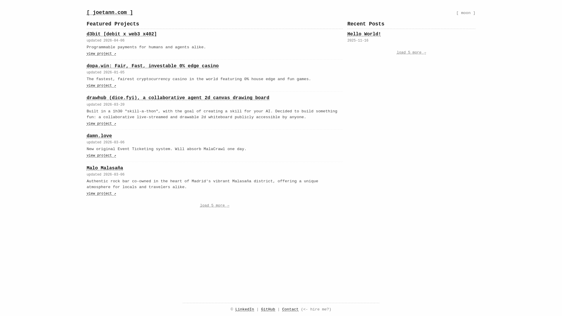 website screenshot of https://joetann.com