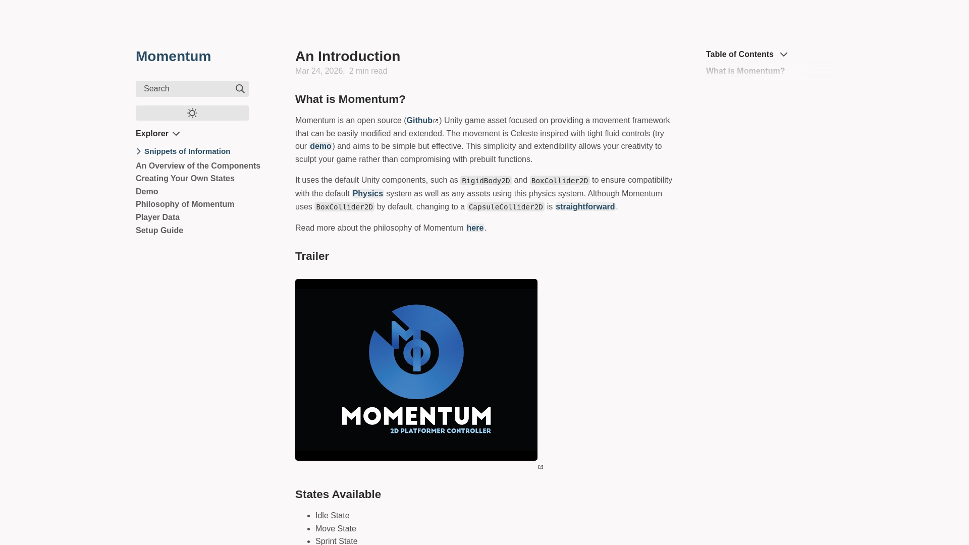 website screenshot of https://momentum-documentation.pages.dev/