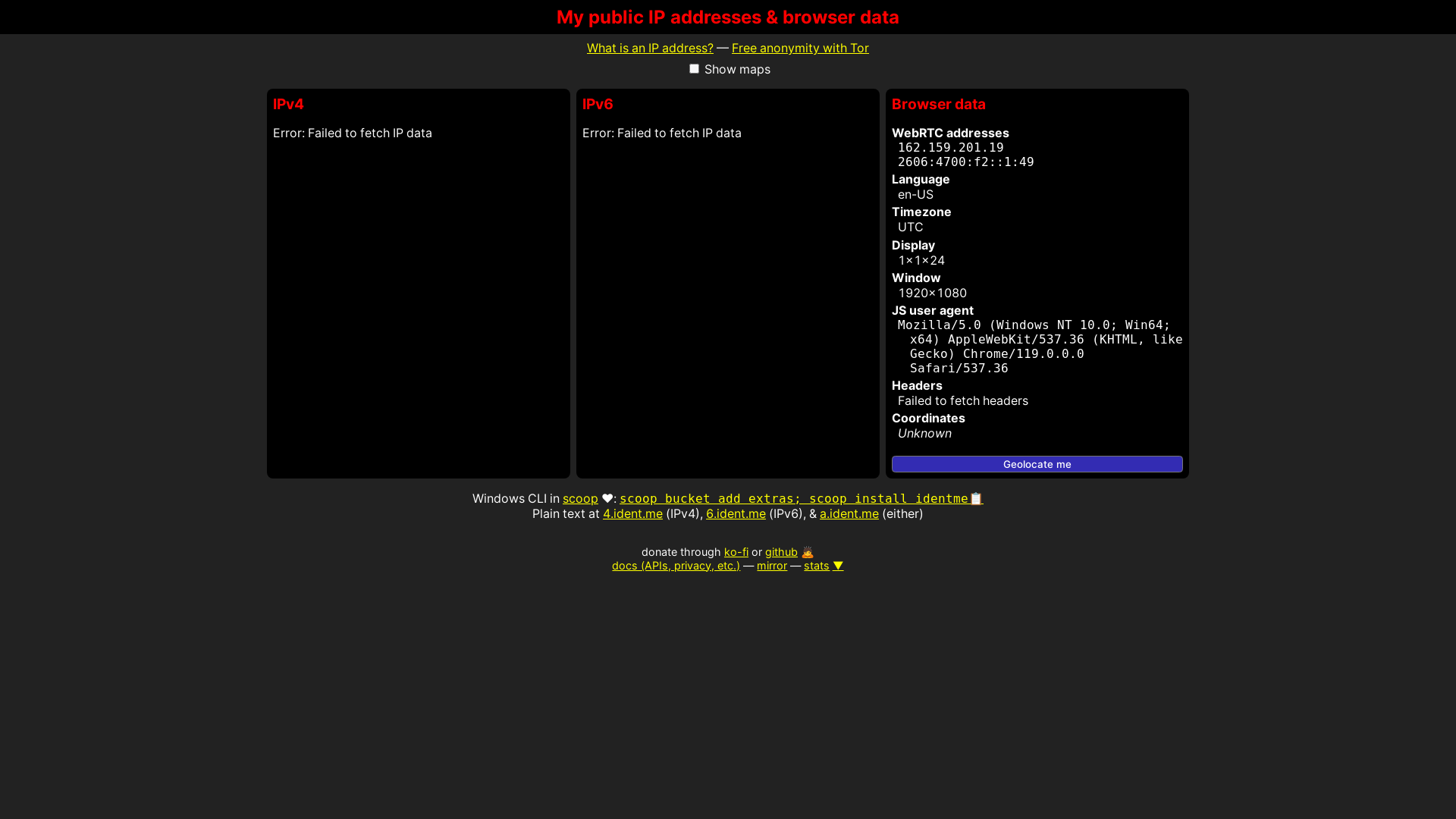 website screenshot of https://ident.me