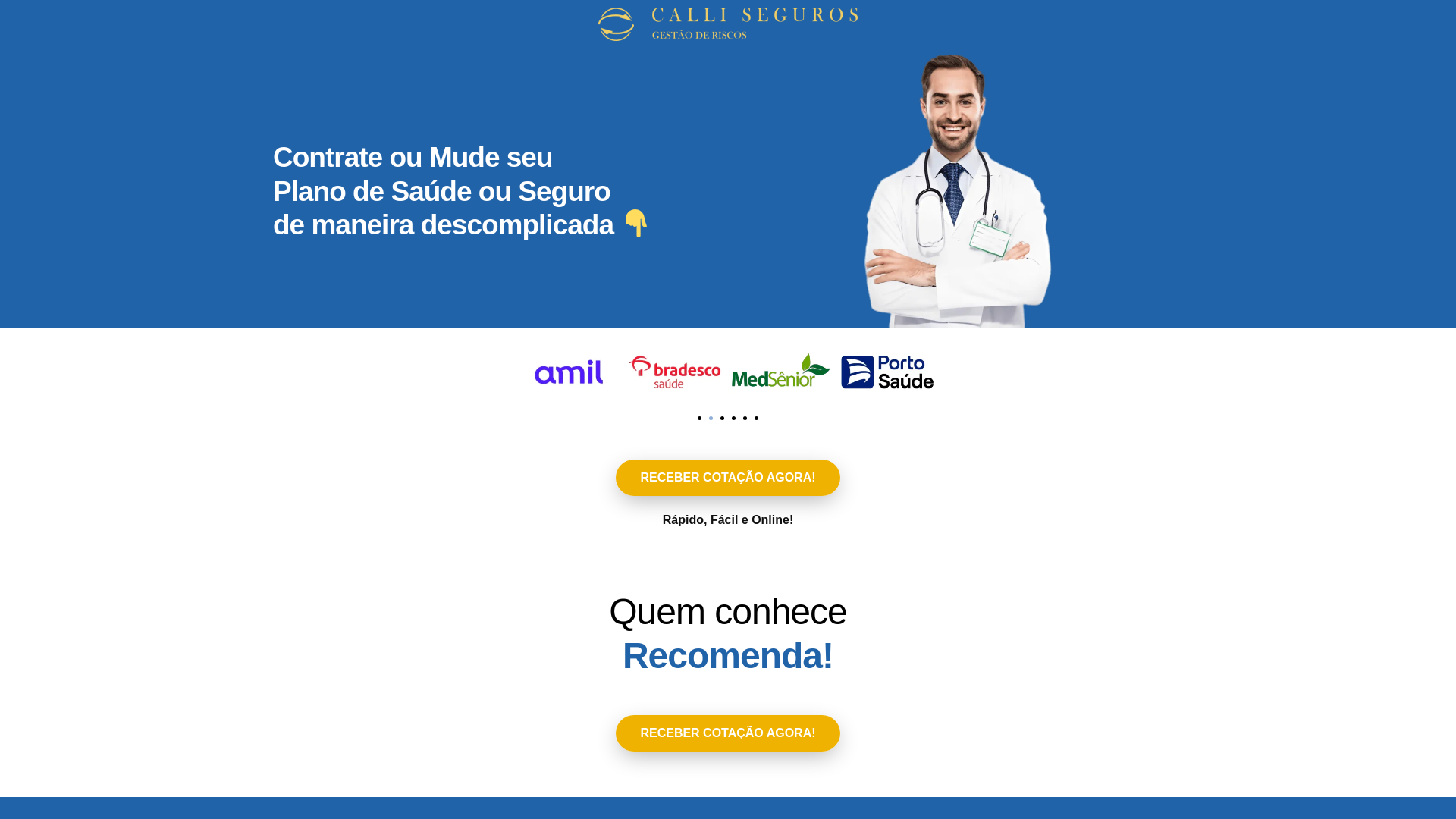 website screenshot of https://callicorretoradeseguros.com.br/