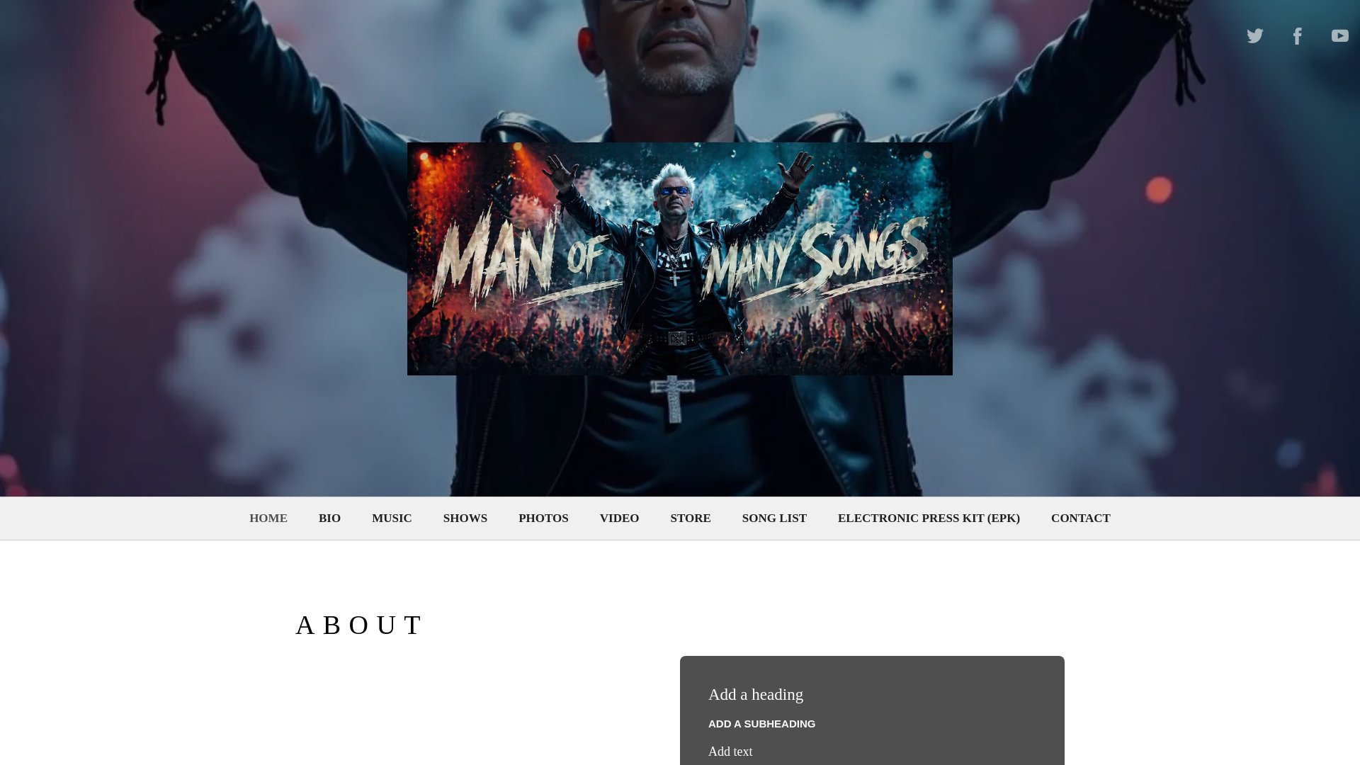 website screenshot of https://manofmanysongs.com/