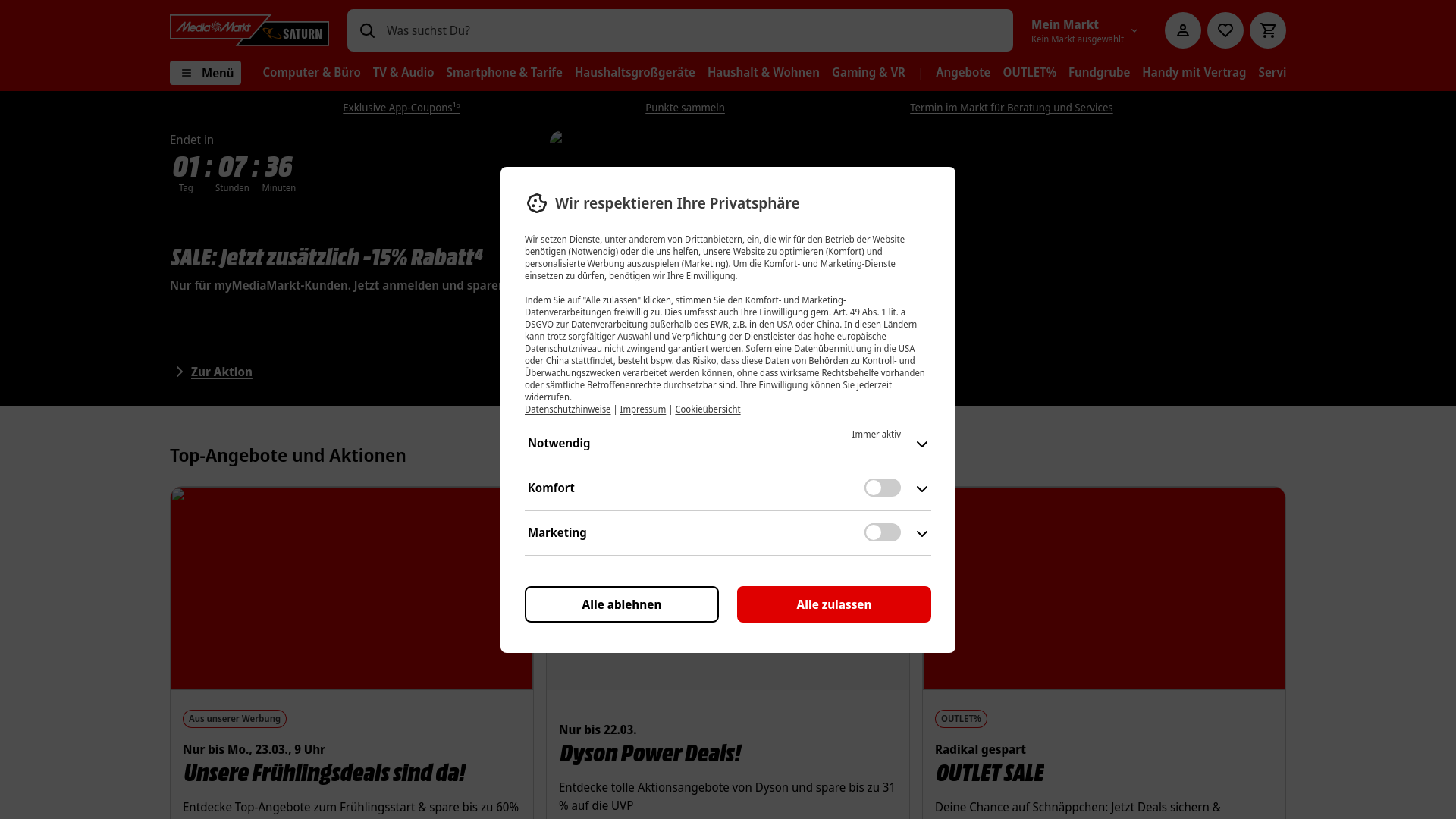 website screenshot of https://www.mediamarkt.de