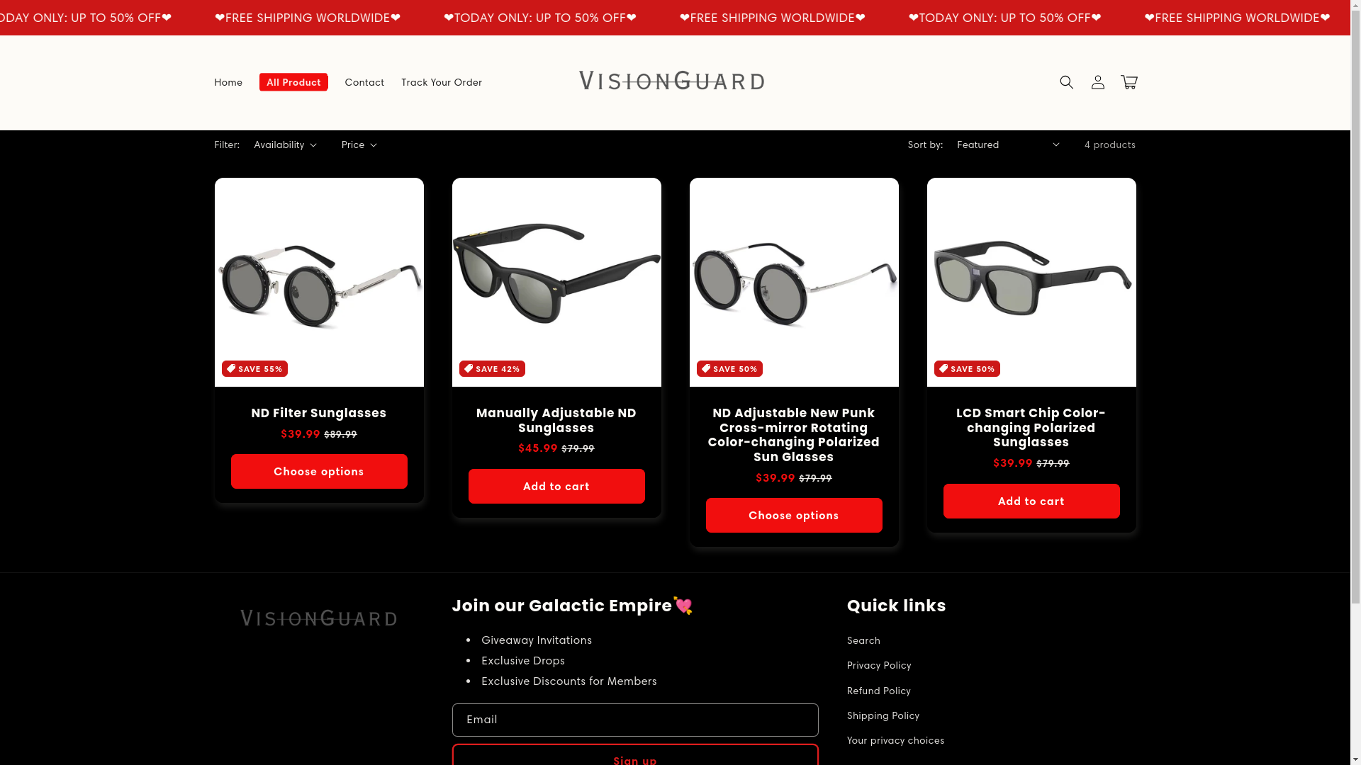 website screenshot of https://visionguardco.com/collections/frontpage