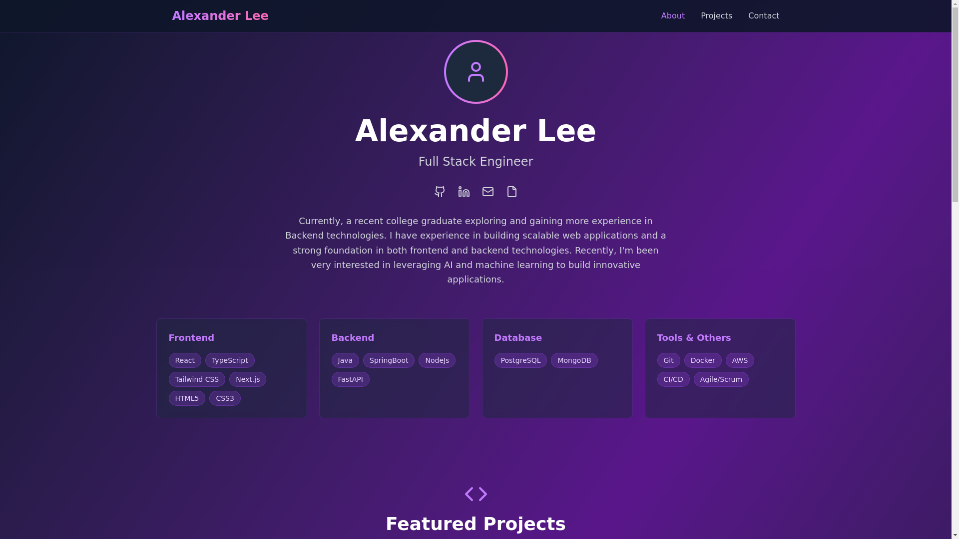website screenshot of https://alexanderlee.live/
